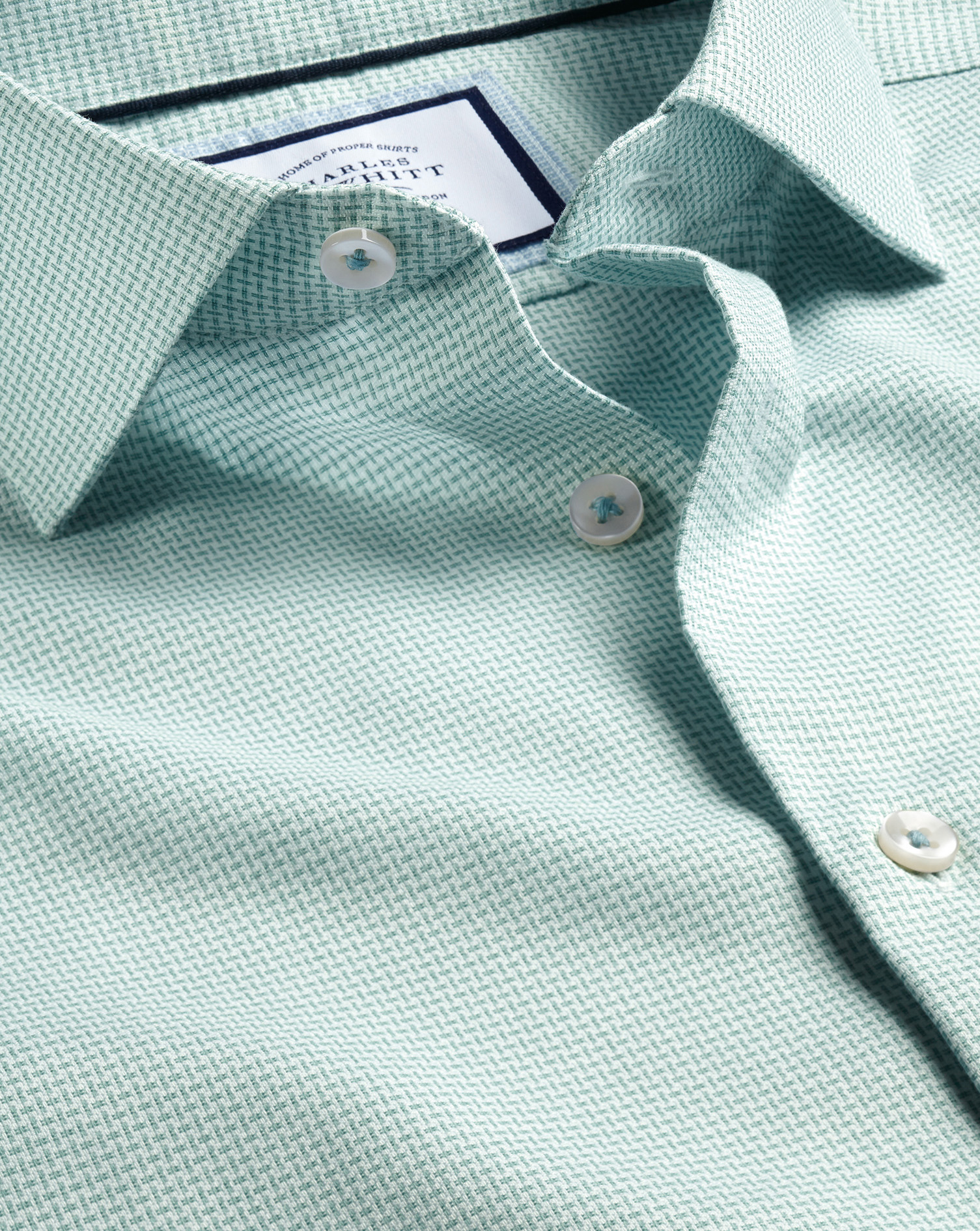 Semi-Cutaway Collar Non-Iron Stretch Texture Shirt - Teal Green