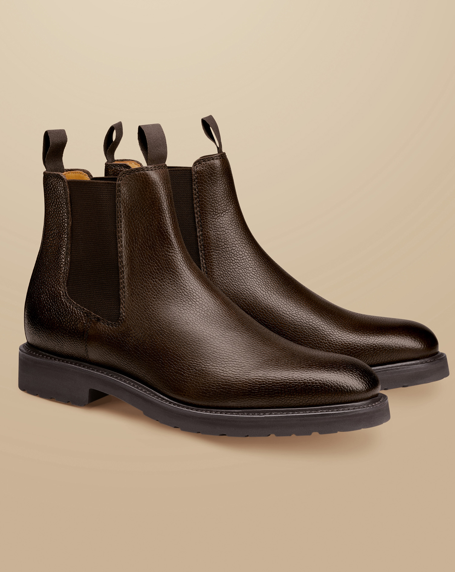 Rubber Sole Grain Leather Chelsea Boots - Chocolate Brown