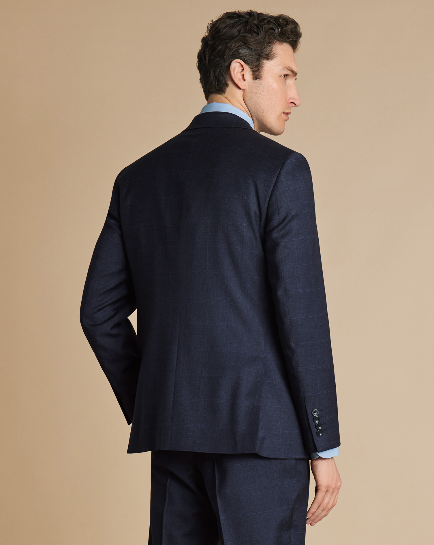 Windowpane Check Suit Jacket - Indigo Blue