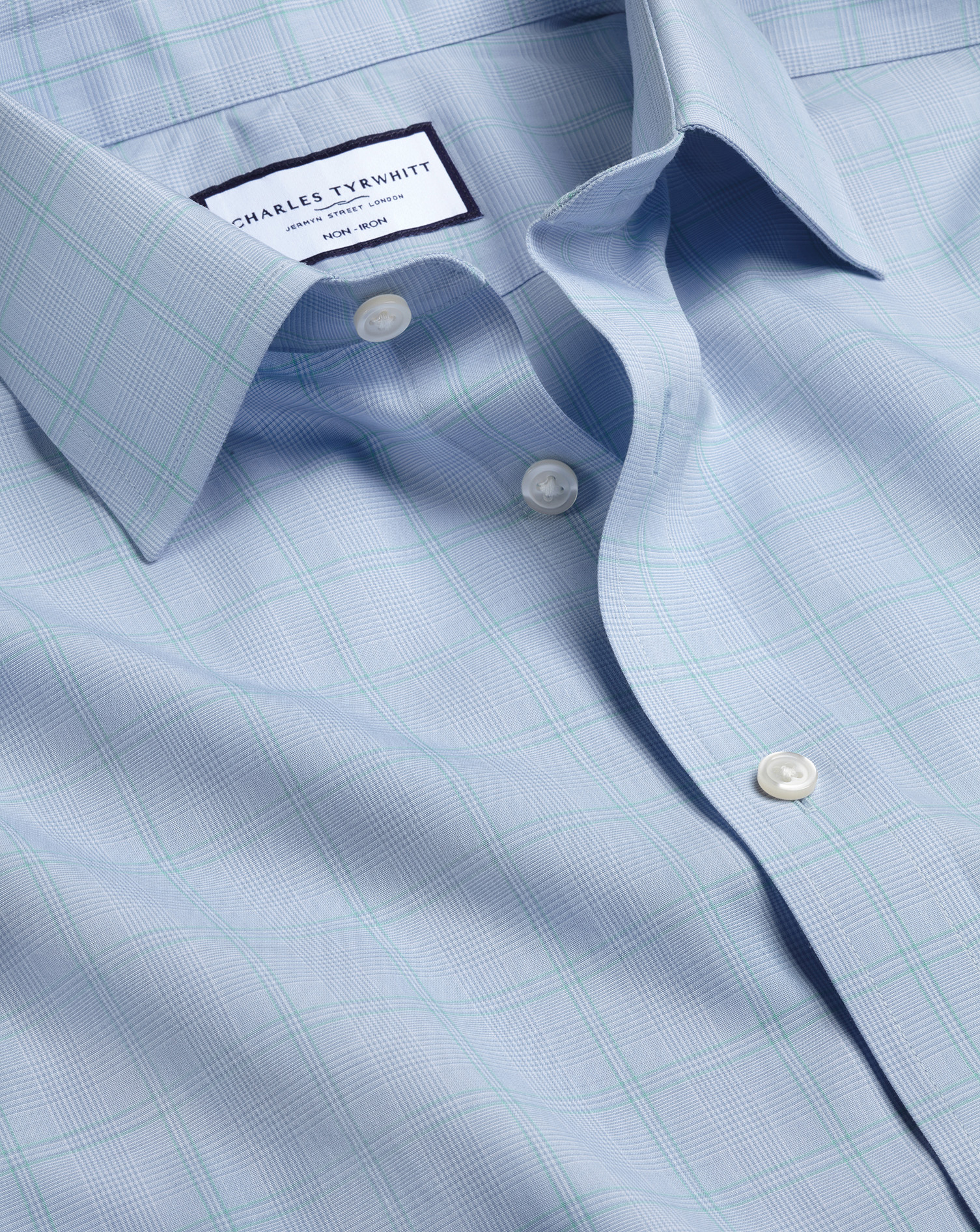 Non-Iron Prince Of Wales Poplin Shirt - Light Blue