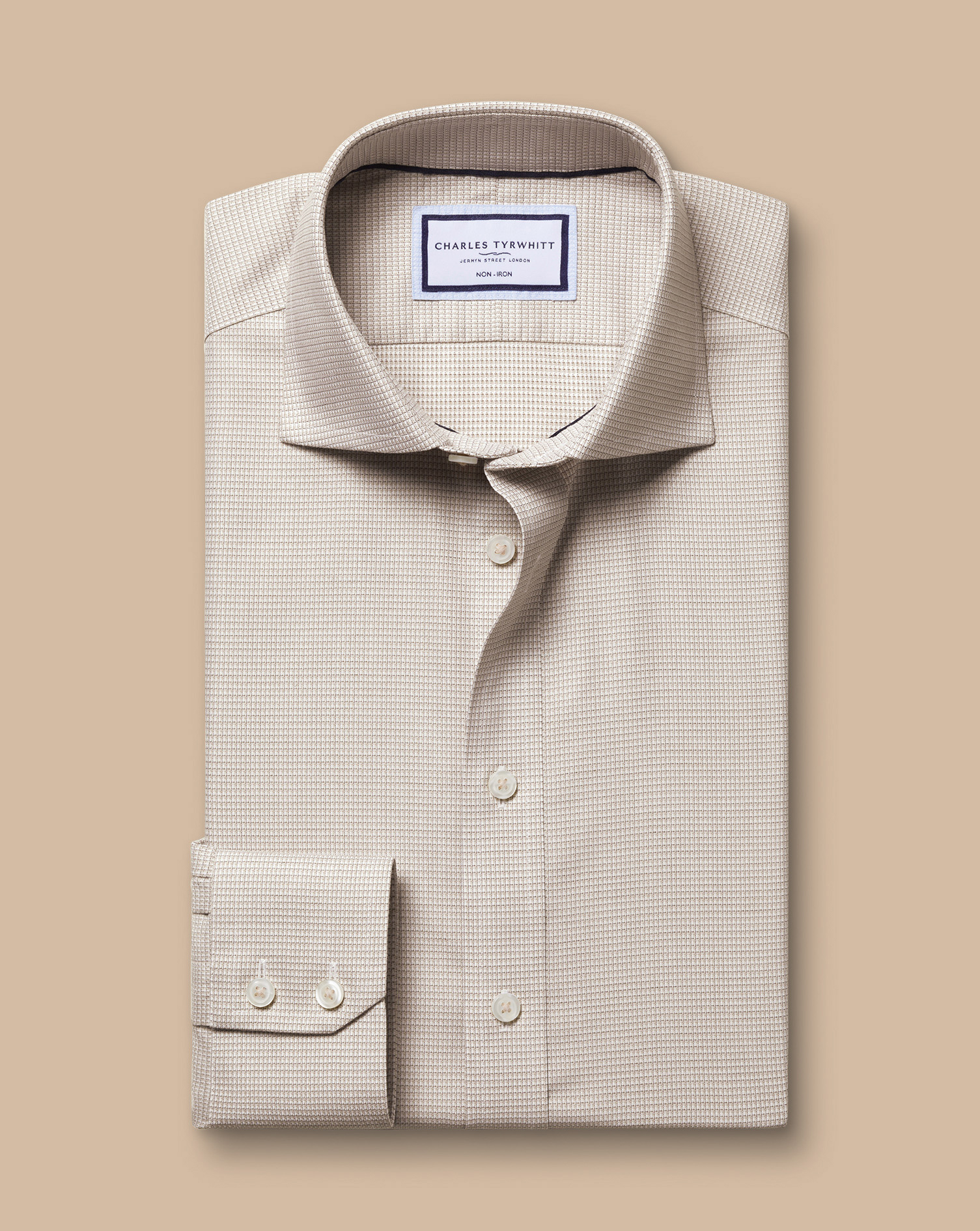 Cutaway Collar Non-Iron Stretch Kensington Weave Shirt - Stone