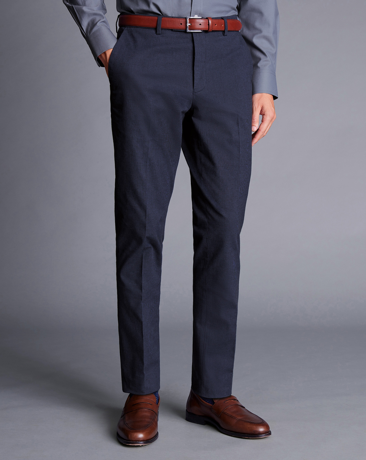 Smart Cotton Stretch Trousers - Ink Blue