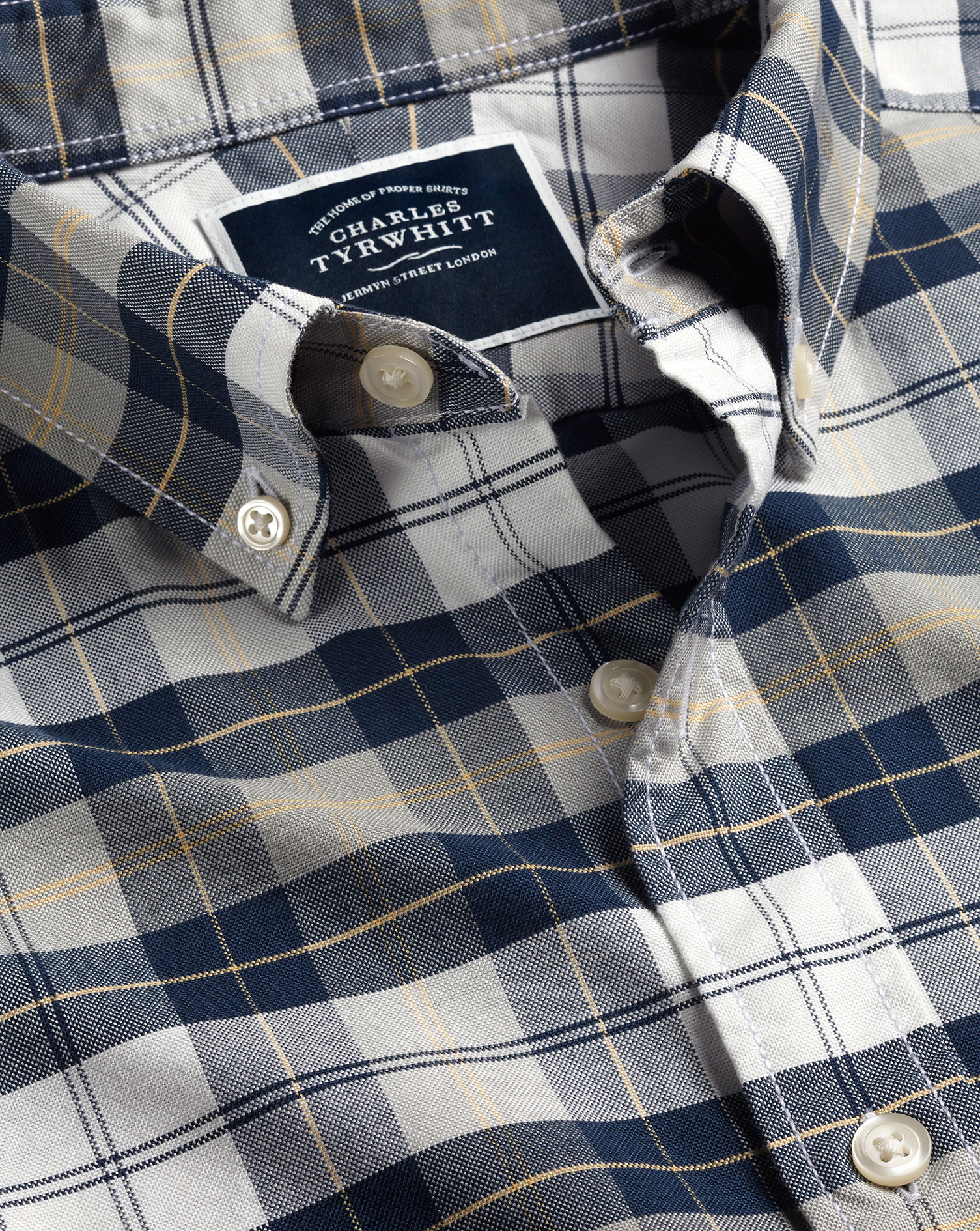 Charles Tyrwhitt Kariertes Oxfordhemd mit Button-down-Kragen - Grau Knopfmanschette