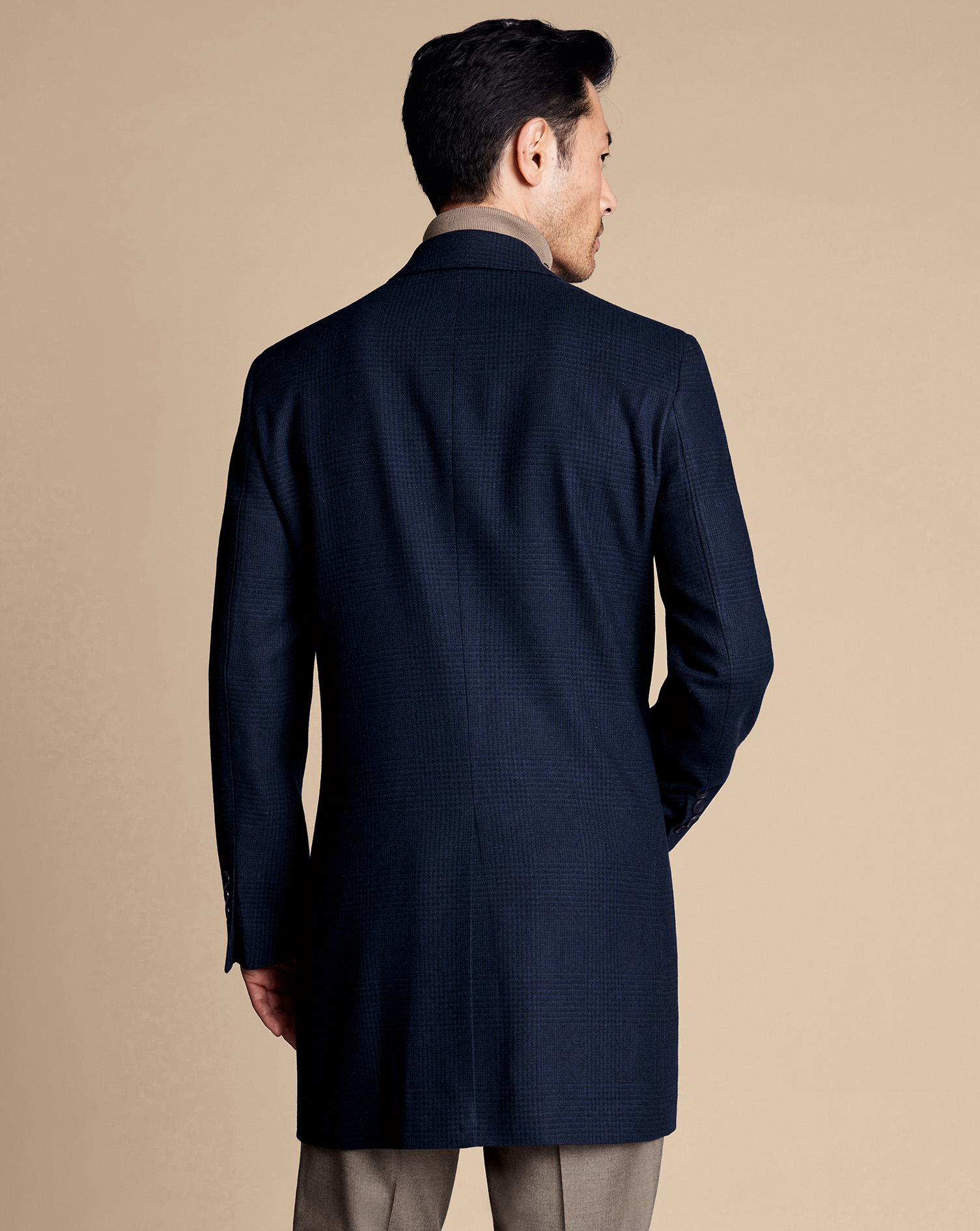 Prince Of Wales Wool Overcoat - Navy