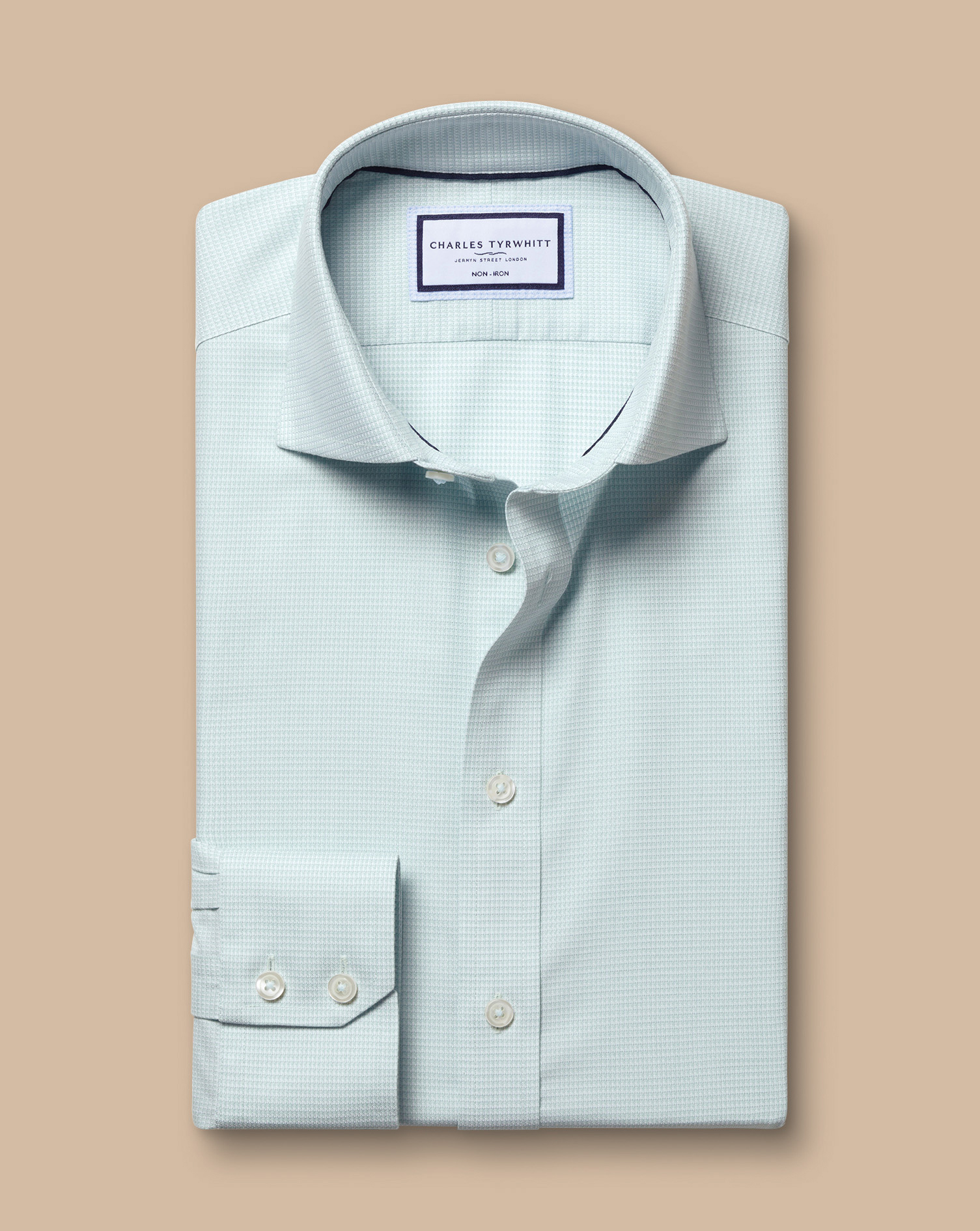 Cutaway Collar Non-Iron Stretch Kensington Weave Shirt - Aqua Green