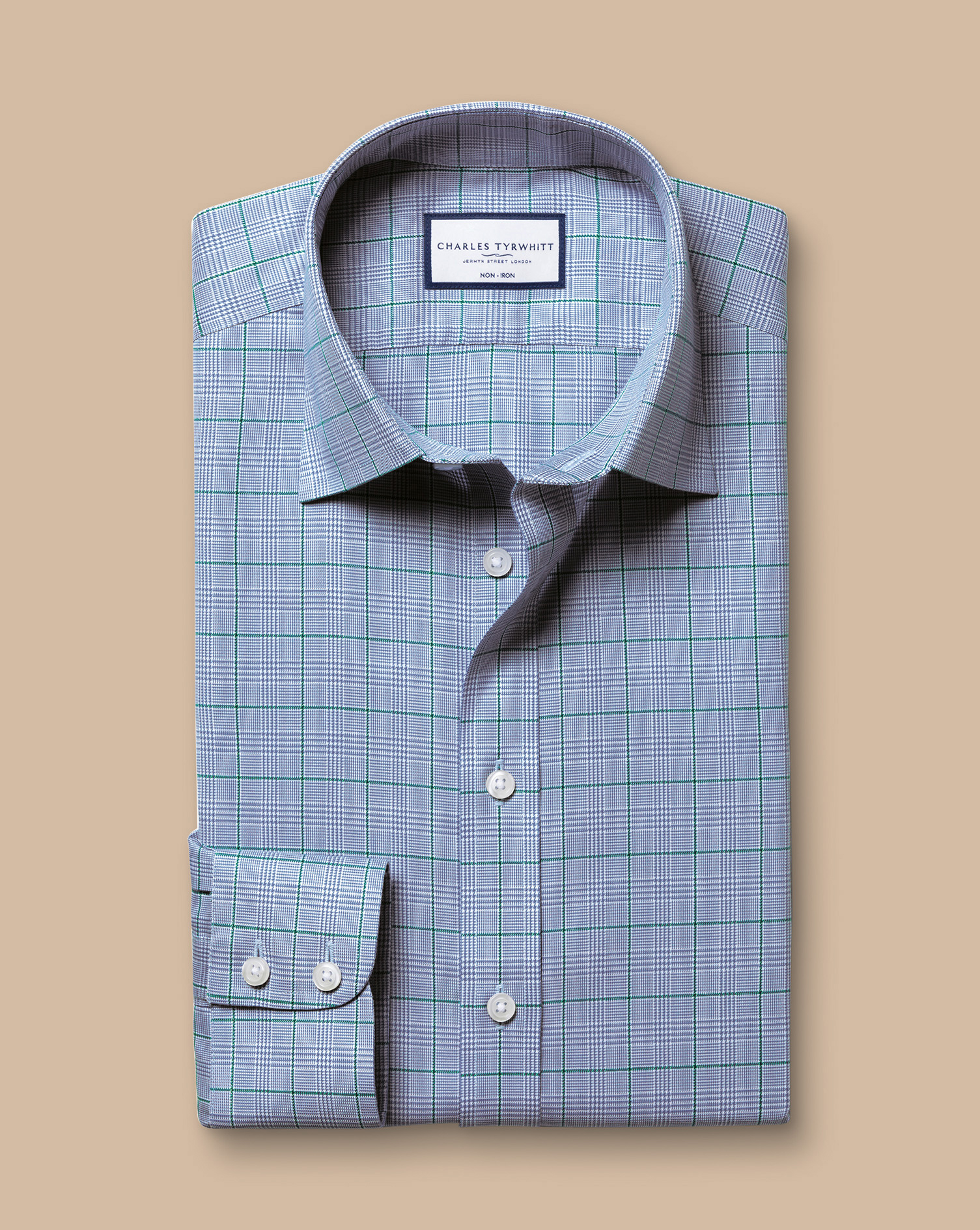 Non-Iron Twill Prince Of Wales Check Shirt - Indigo Blue