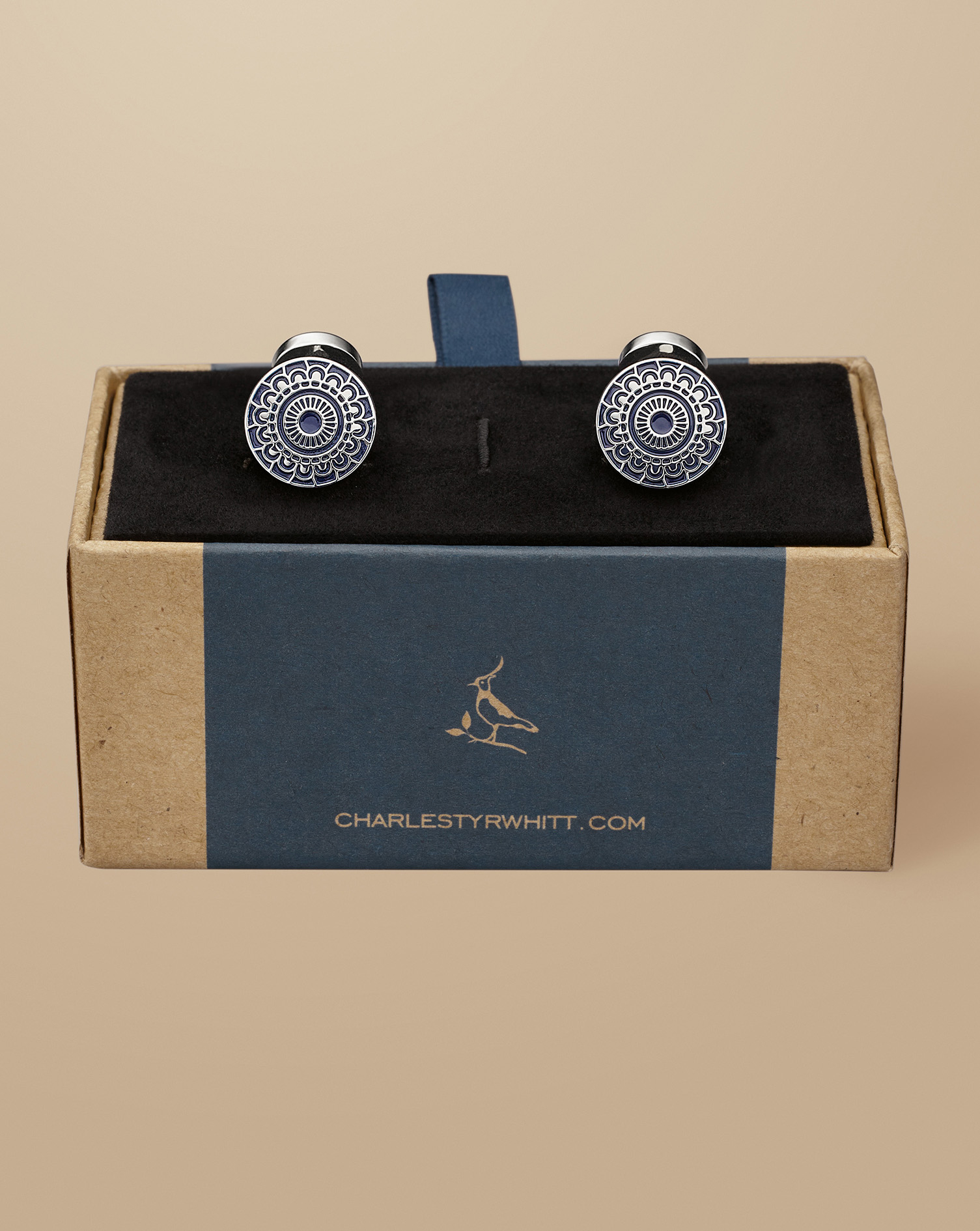 Patterned Enamel Cufflinks - Navy