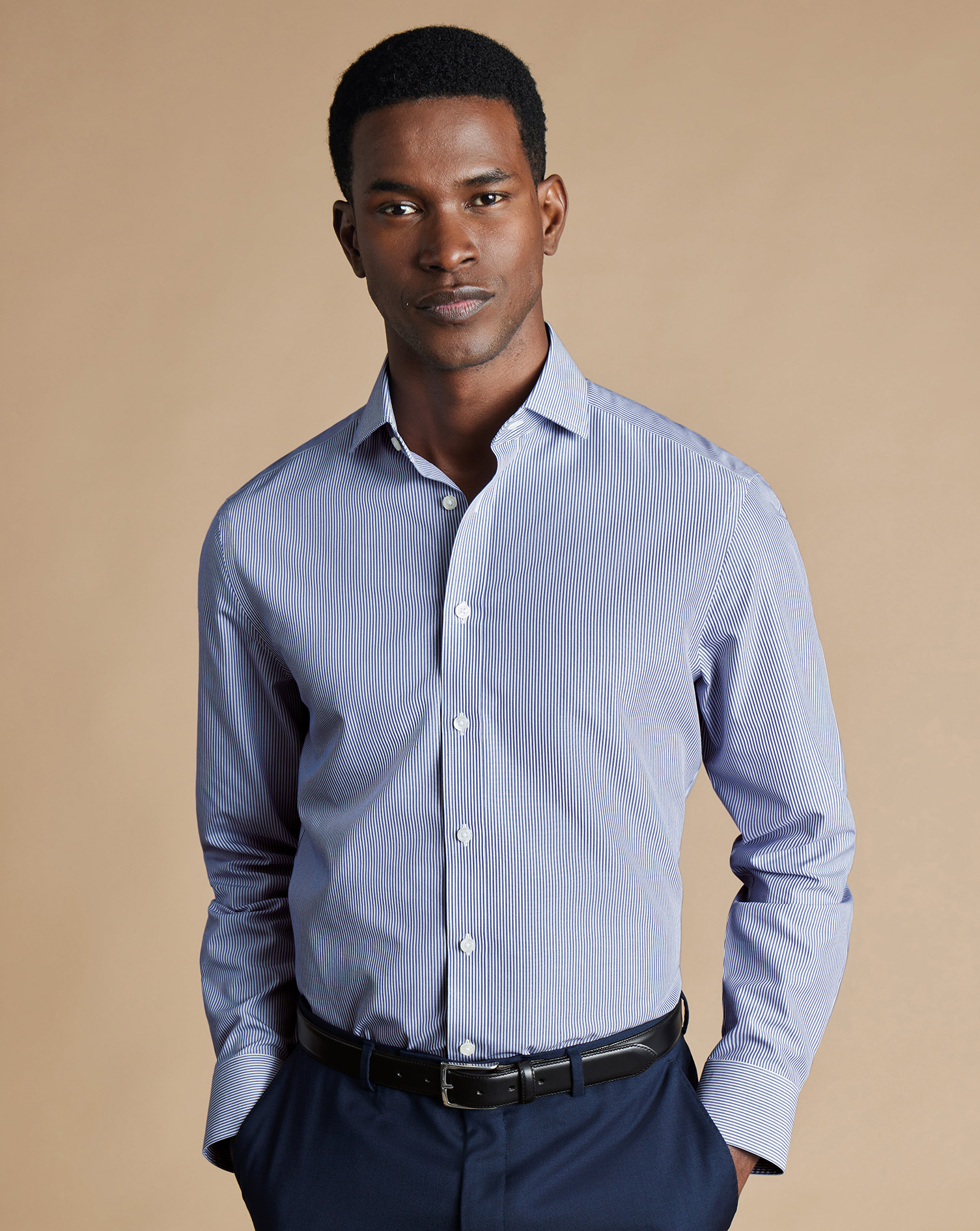 Cutaway Collar Non-Iron Bengal Stripe Shirt - Royal Blue