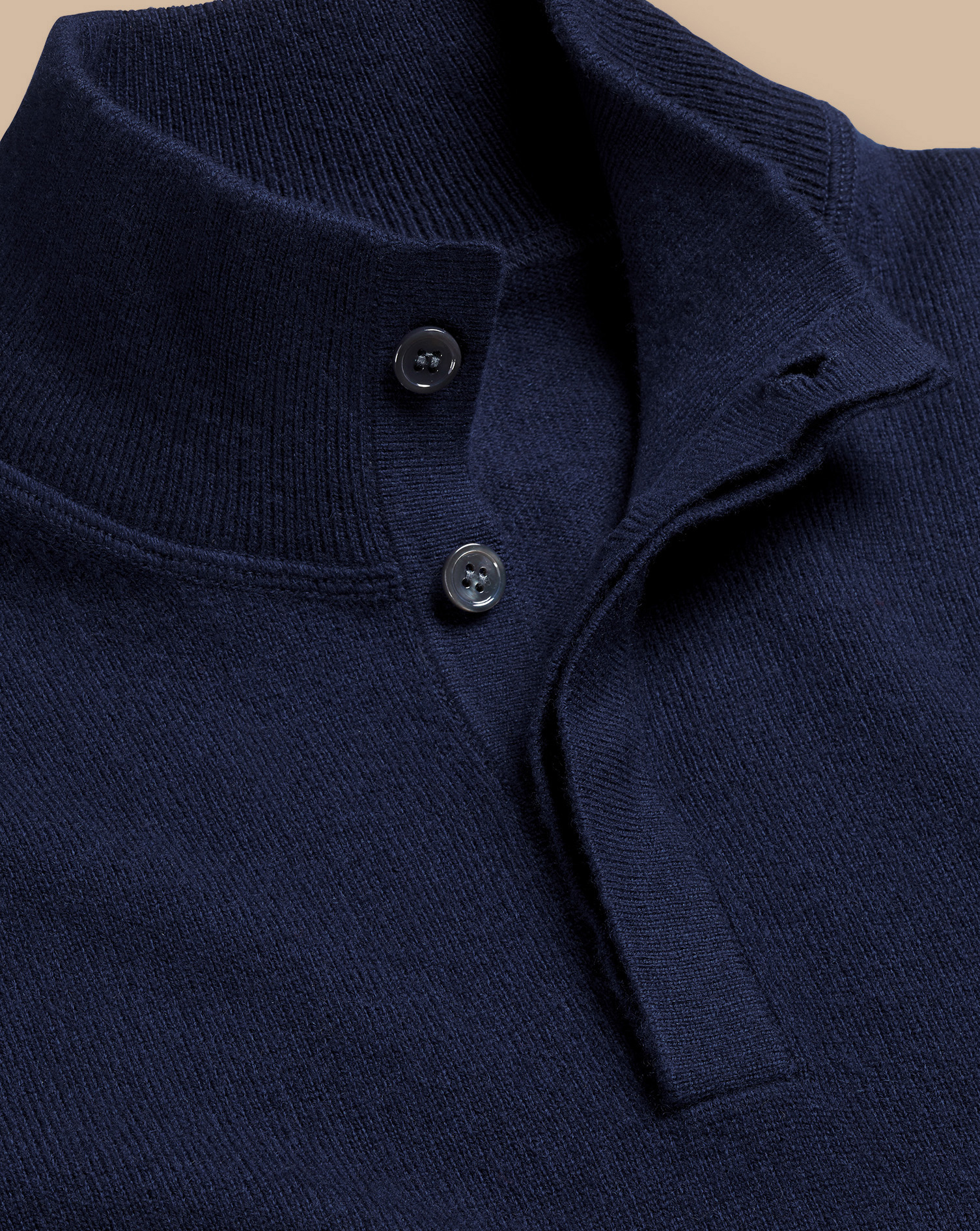 Merino Cashmere Button Neck Jumper - Navy