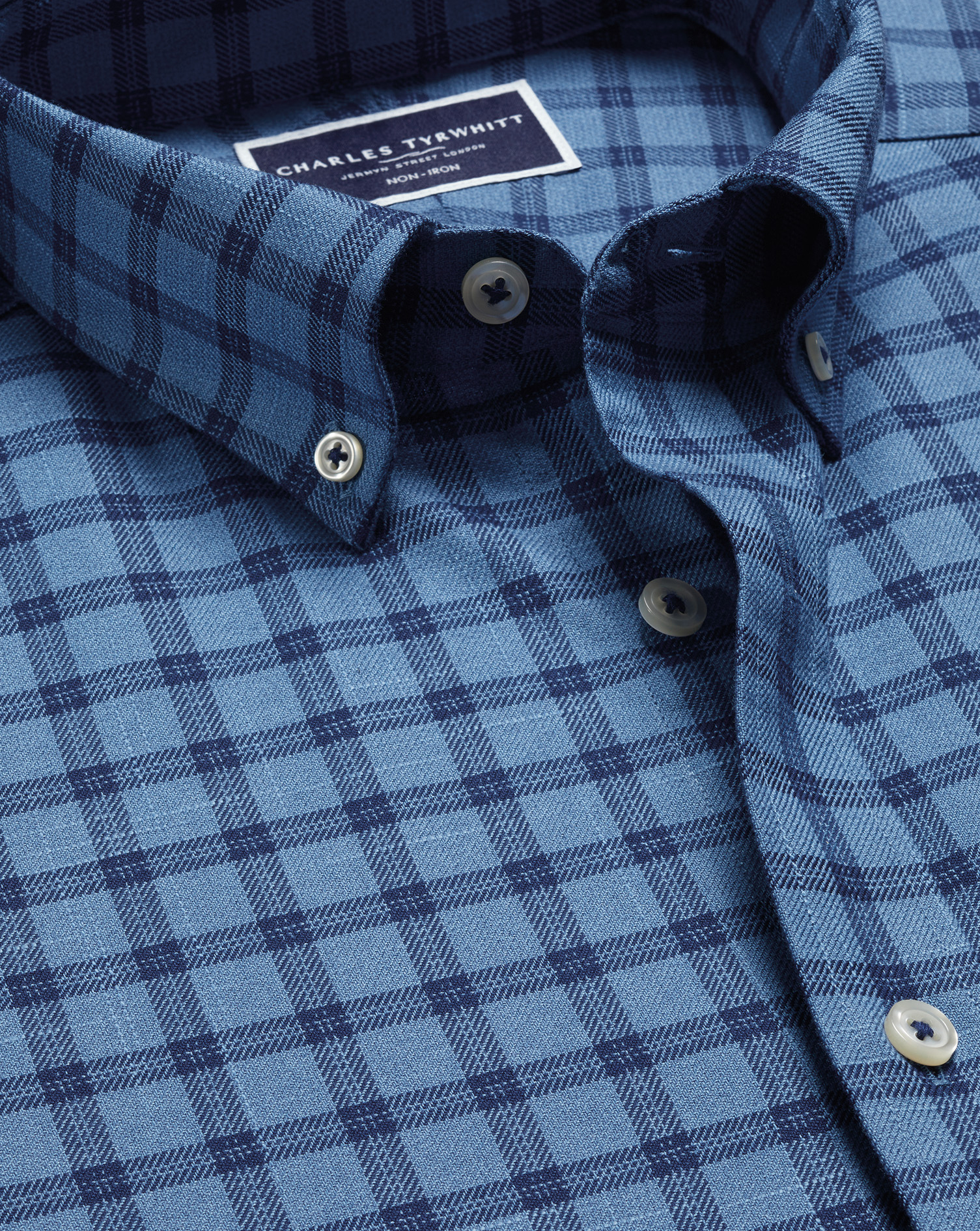 Button-Down Collar Non-Iron Twill Mid Check Shirt - Ocean Blue