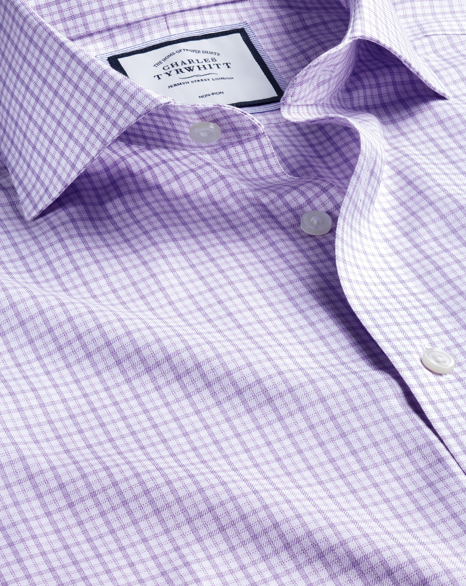 Shop Charles Tyrwhitt Men's  Cutaway Collar Non-iron Twill Windowpane Check Dress Shirt In Purple