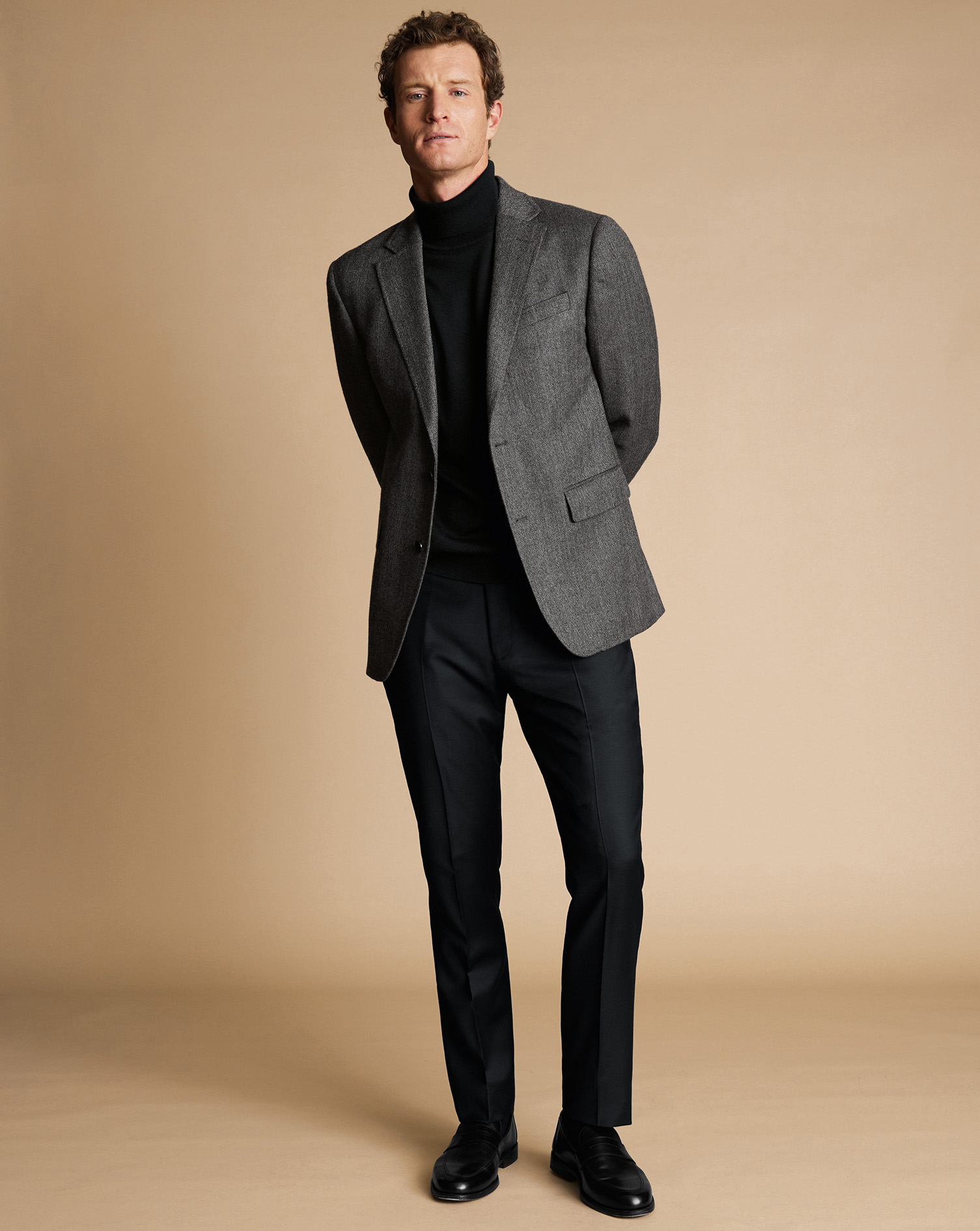 Herringbone Wool Texture Jacket - Dark Grey