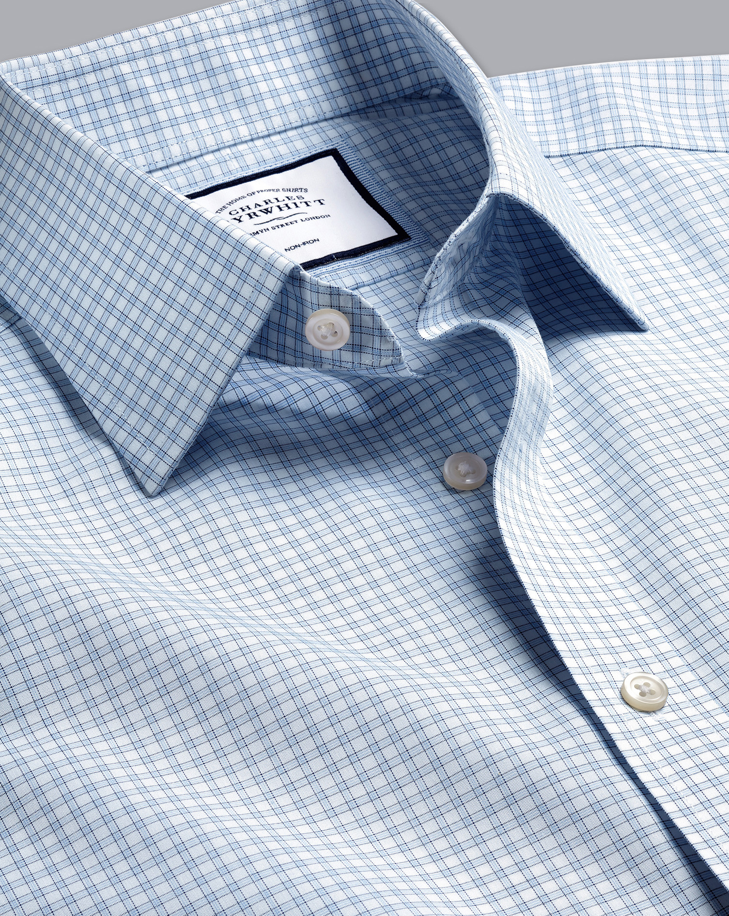 Non-Iron Poplin Fine Check Shirt - Sky Blue