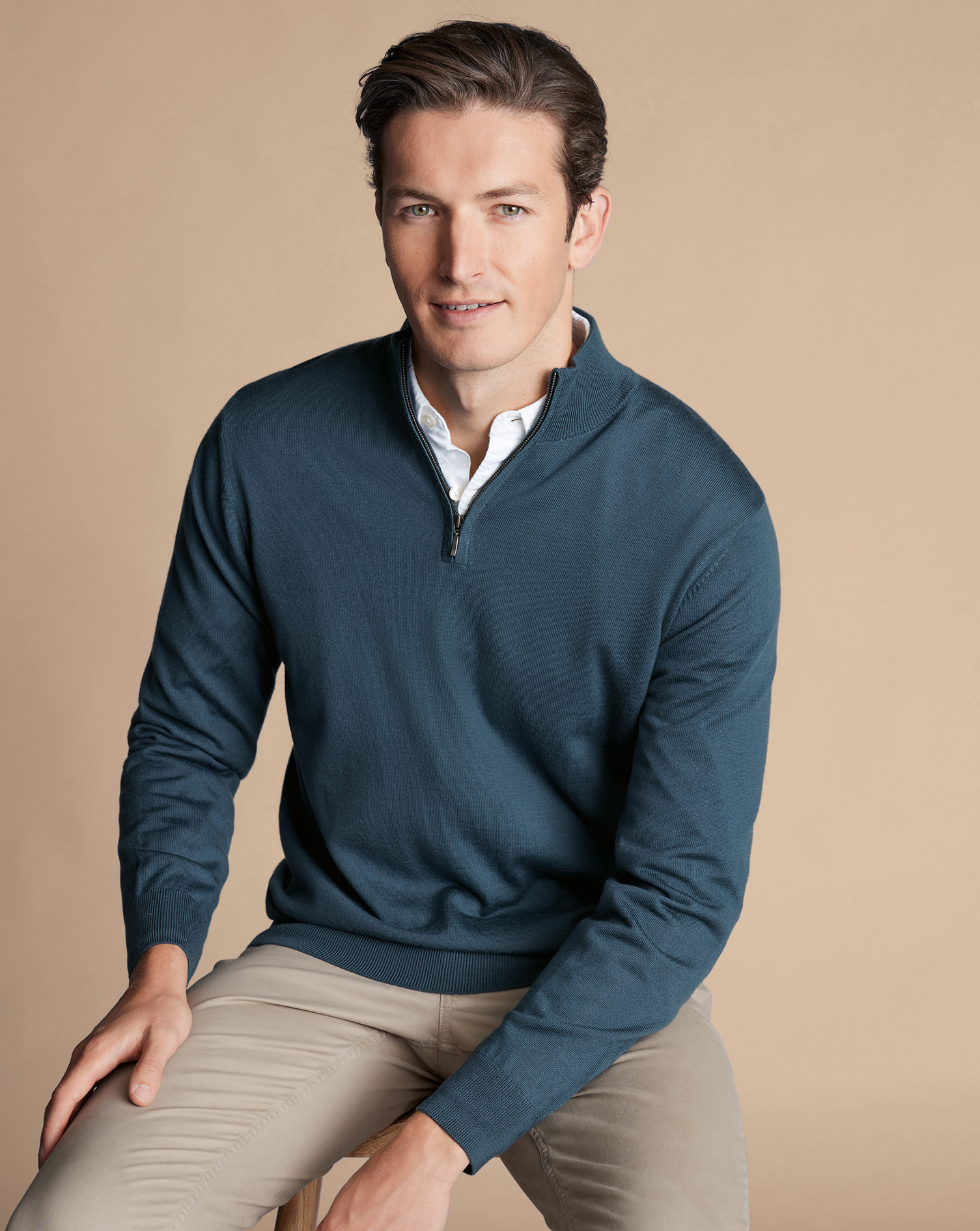 Merino Zip Neck Jumper - Petrol Blue