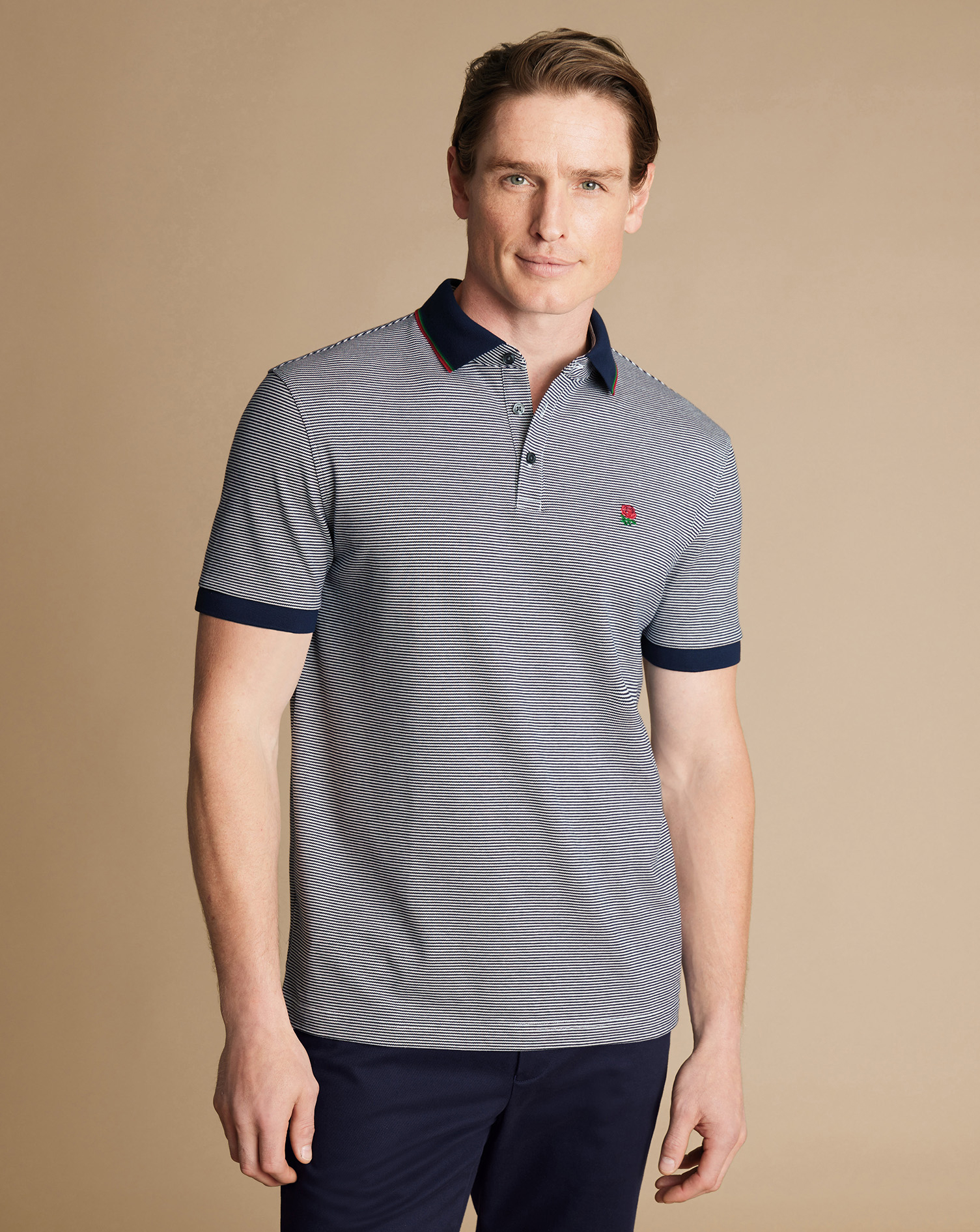 England Rugby Stripe Pique Polo - Navy