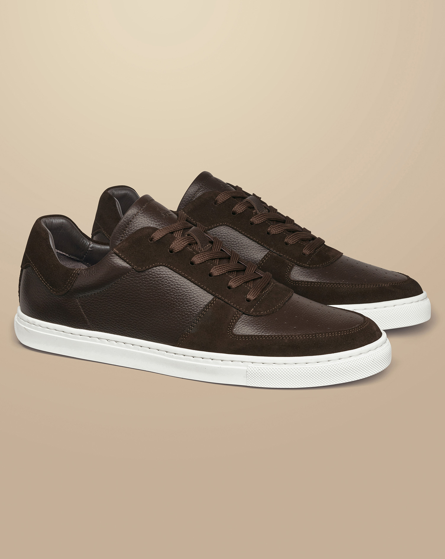 Grain Leather and Suede Contrast Cupsole Trainer - Chocolate Brown