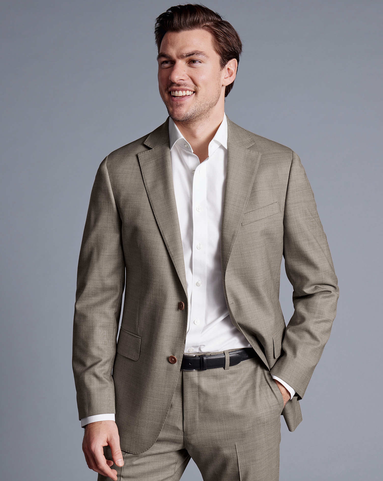 Sharkskin Suit Jacket - Taupe