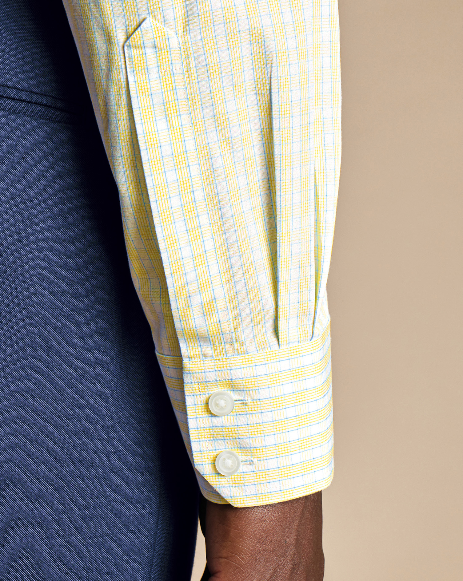 Cutaway Collar Non-Iron Poplin Check Shirt - Lemon