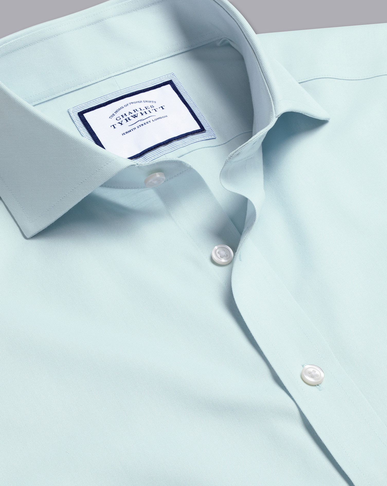 Spread Collar Non-Iron Twill Shirt - Aqua Green | Charles Tyrwhitt