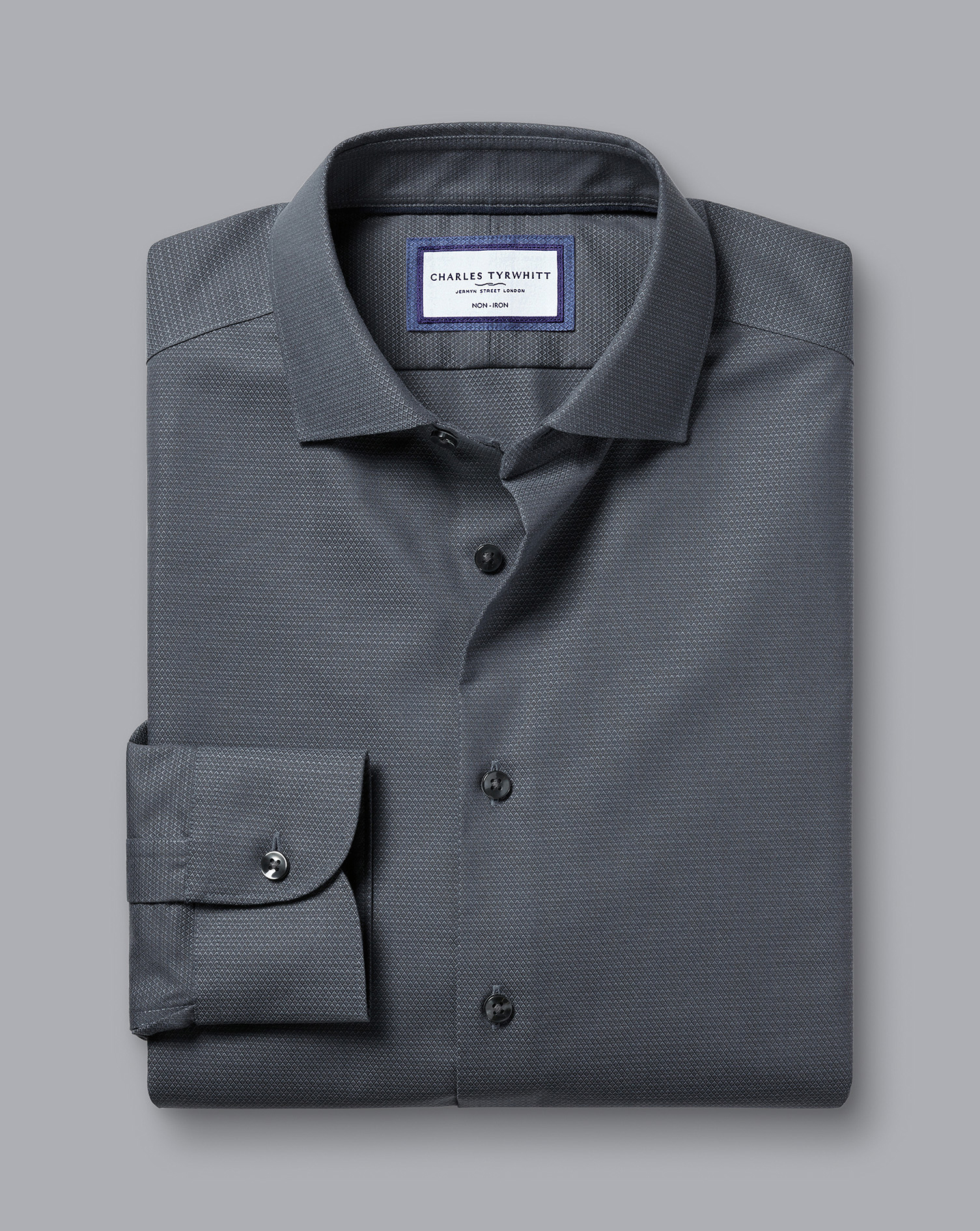 Non-Iron Diamond Stretch Texture Shirt - Charcoal Grey