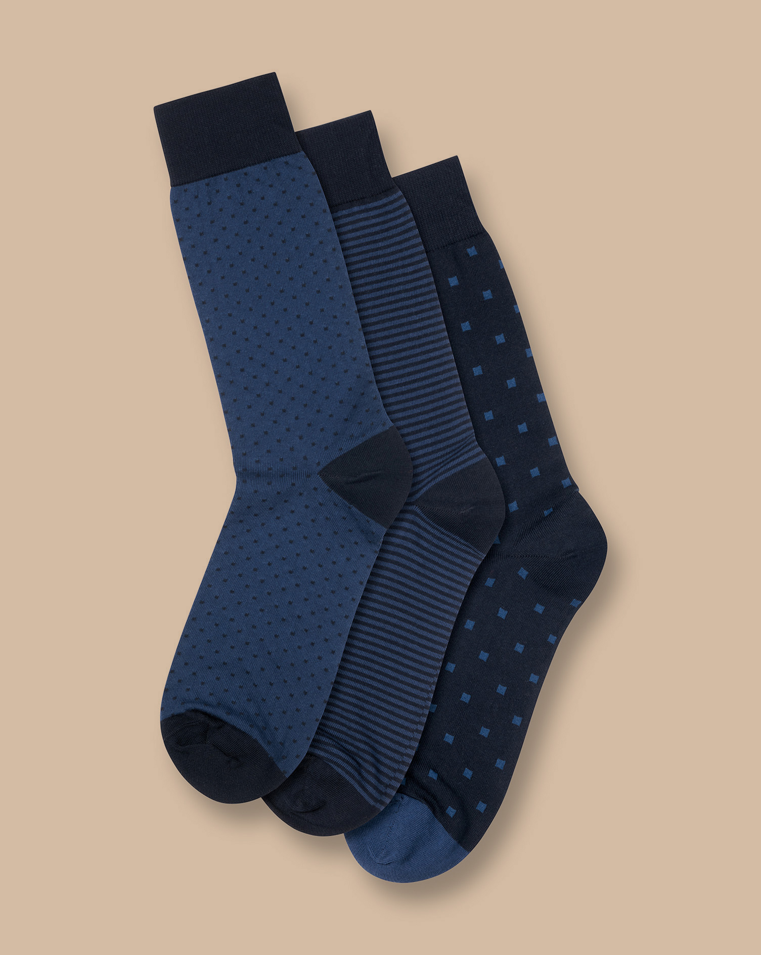 Patterned Cotton Rich 3 Pack Socks - Navy Multi