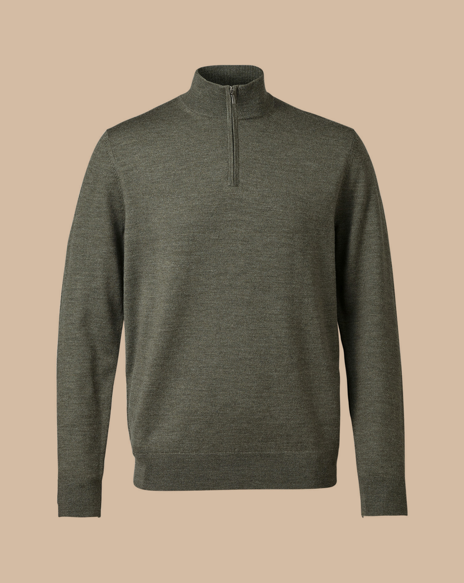 Merino Zip Neck Jumper - Olive Green Melange