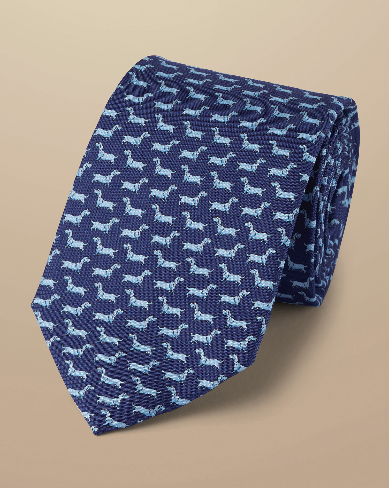 Dog Print Silk Tie - Royal Blue