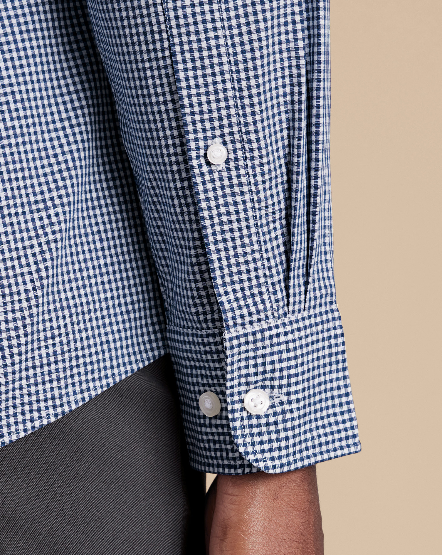 Button-Down Collar Non-Iron Stretch Poplin Mini Gingham Check Shirt - Navy