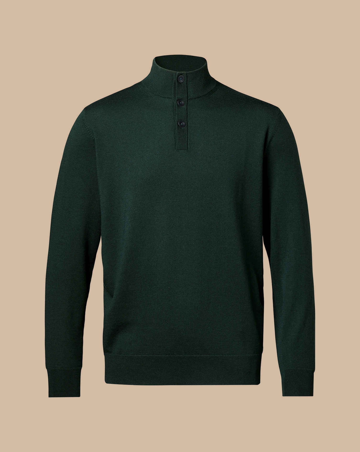 Merino Button Neck Jumper - Forest Green