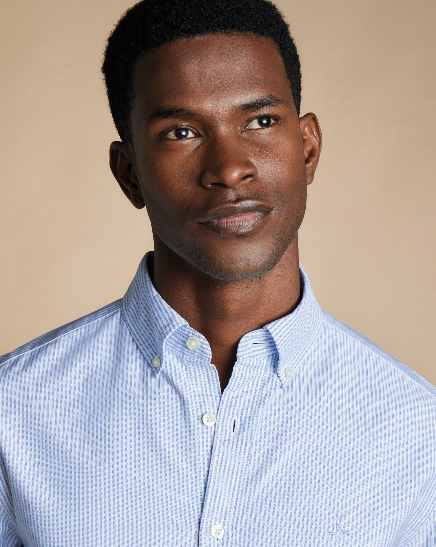 Button-Down Collar Stretch Washed Oxford Stripe Shirt - Ocean Blue