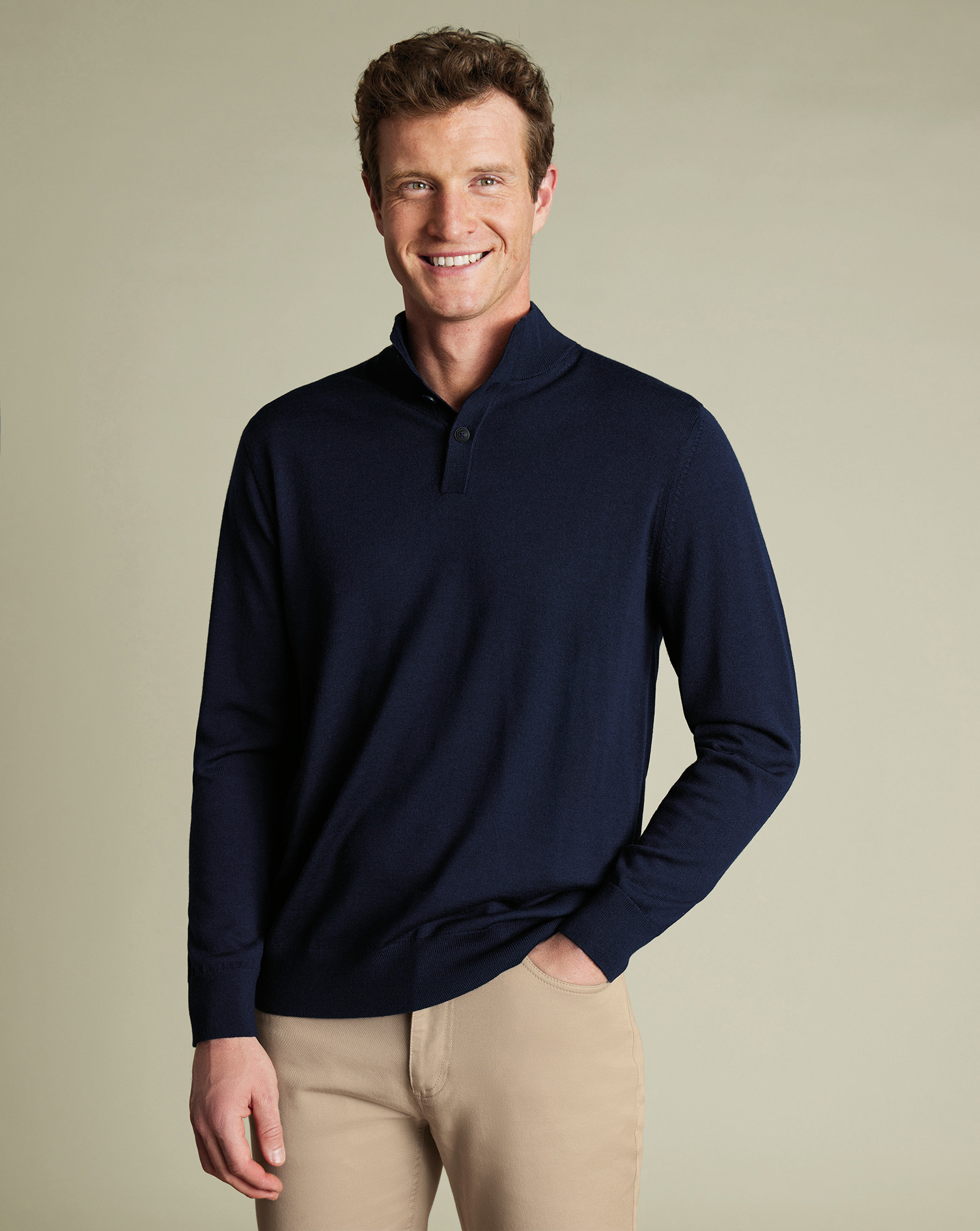 Charles Tyrwhitt Pullover aus Merinowolle mit Knöpfen - Marineblau