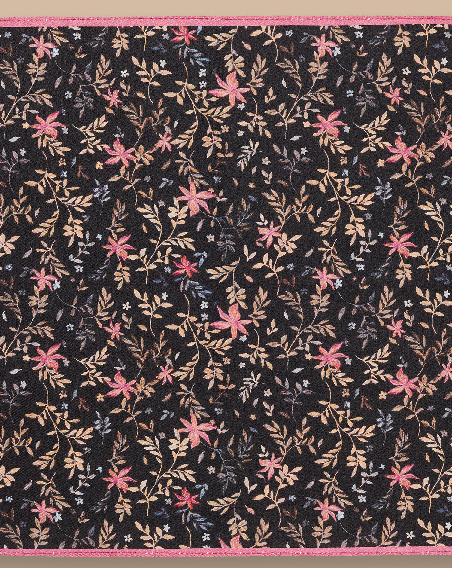 Leaves Print Silk Pocket Square - Black