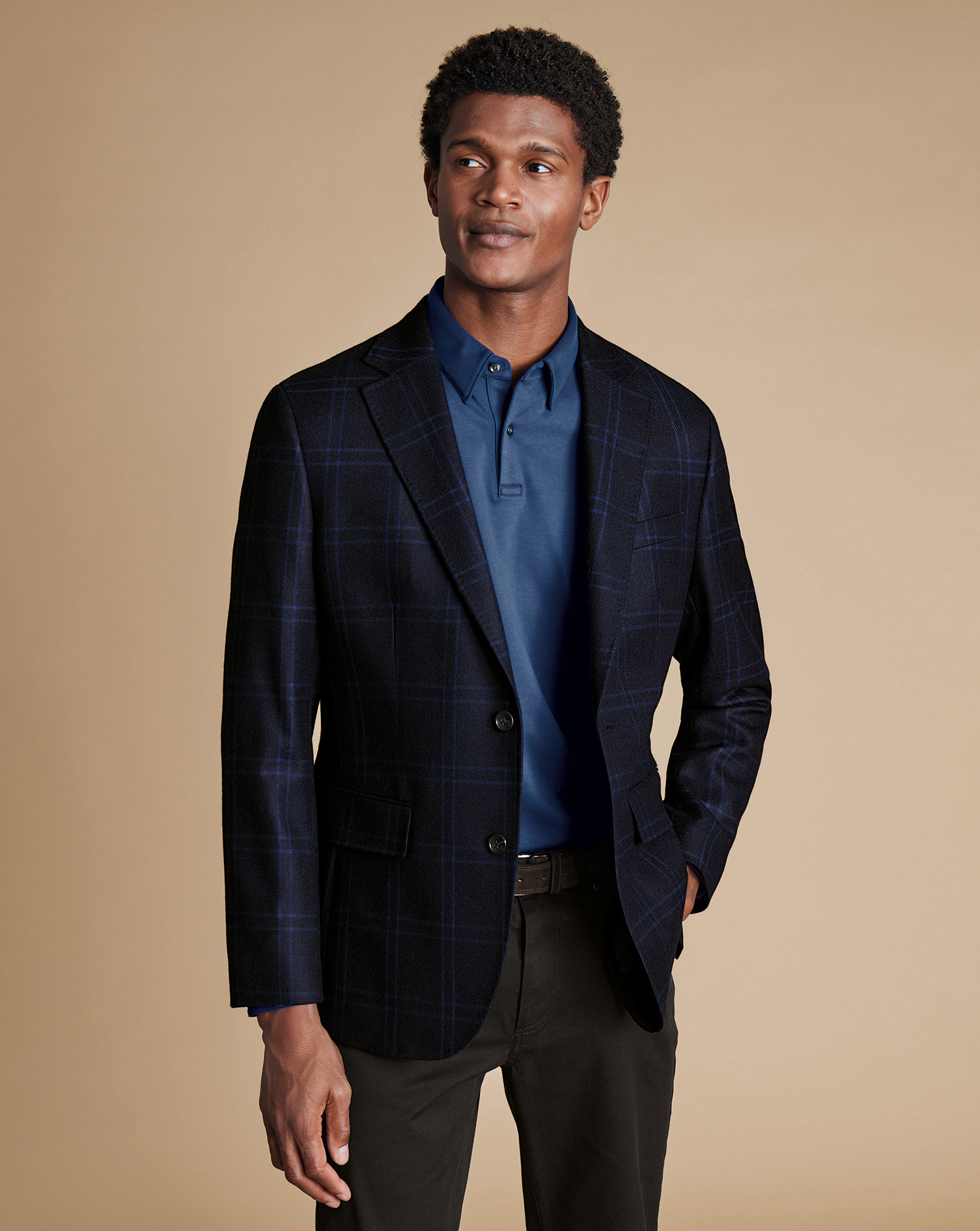 Wool Texture Check Jacket - French Navy