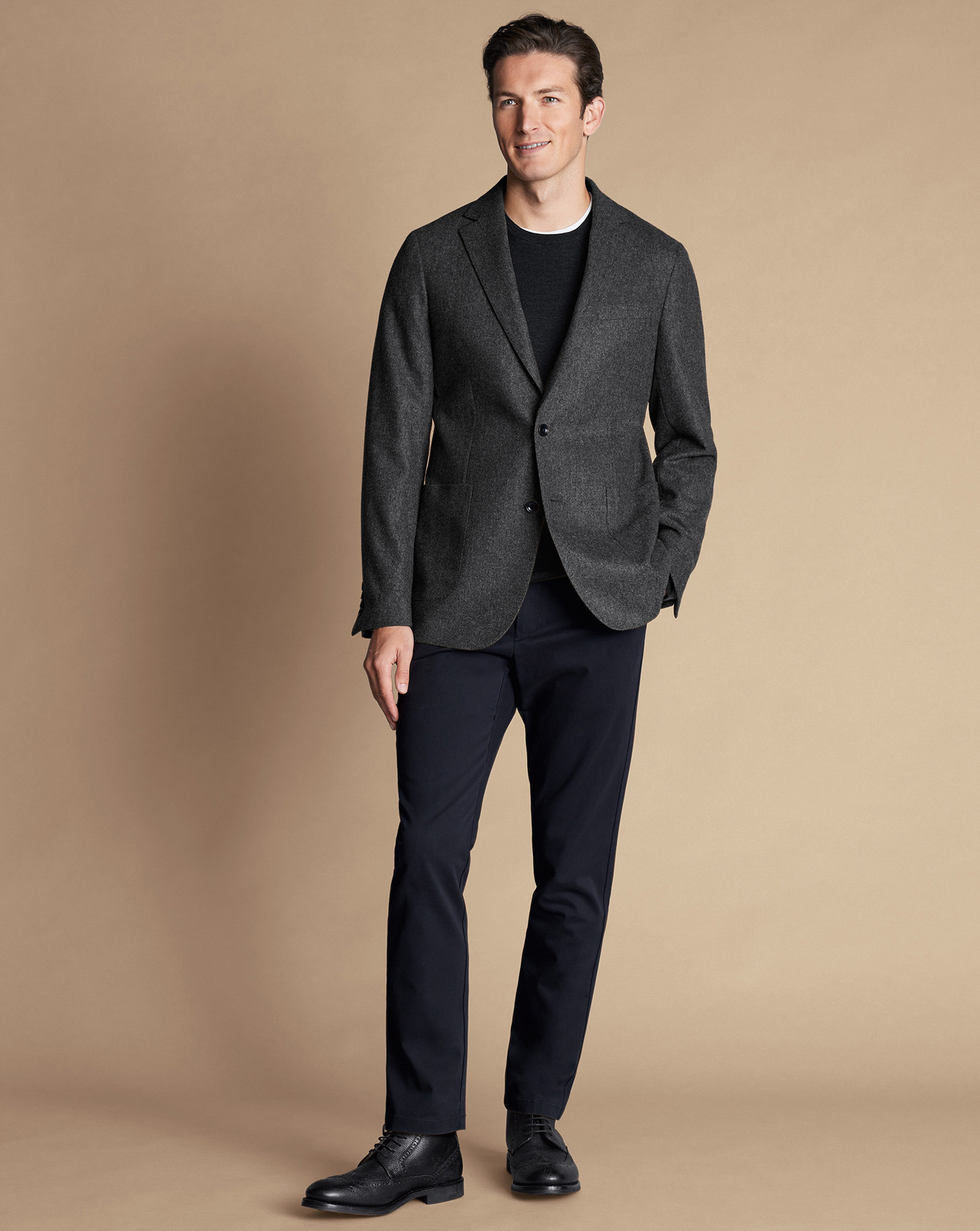 Unstructured Wool Twill Jacket - Charcoal Grey