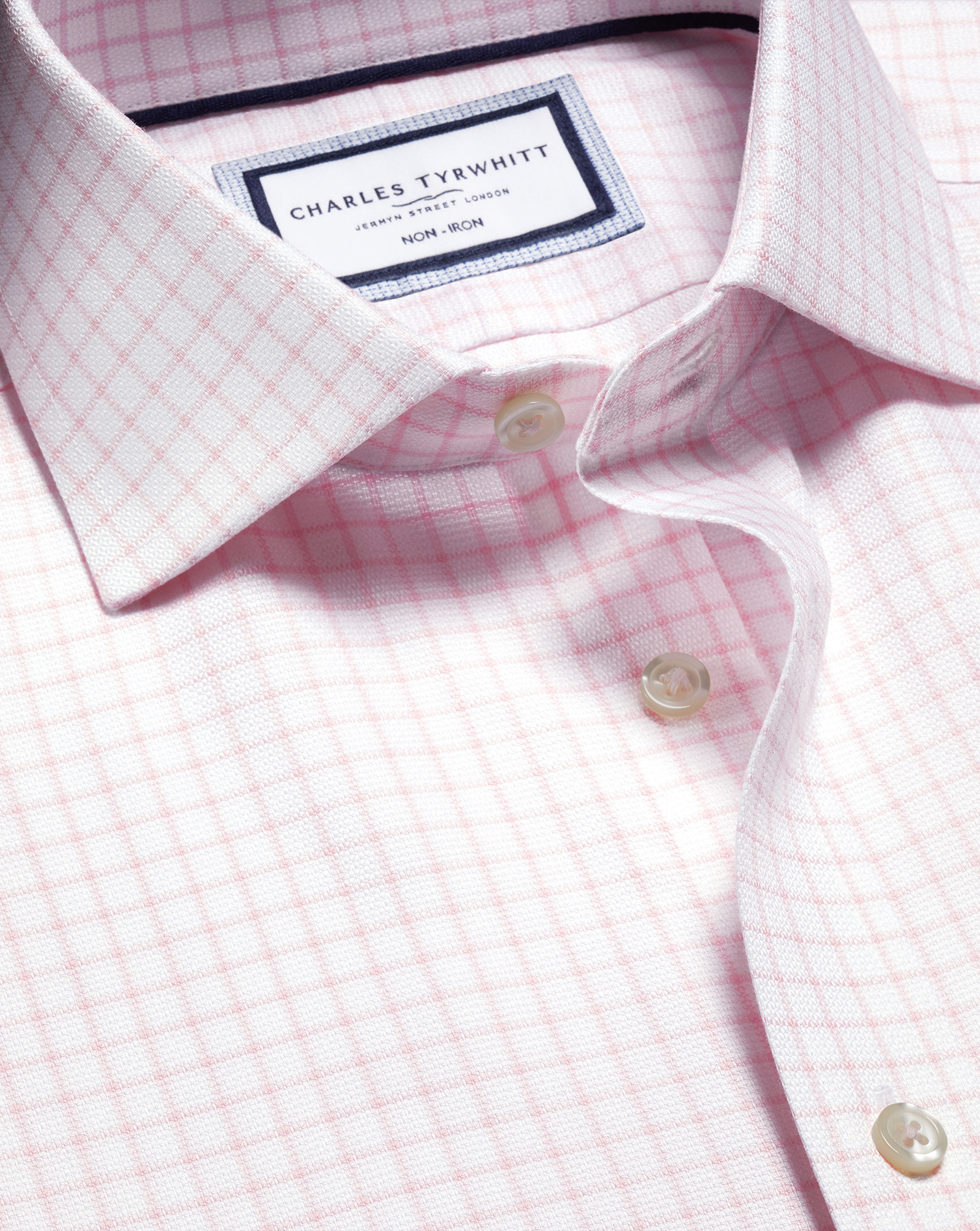 Charles Tyrwhitt Bügelfreies Westminster Hemd mit Karos - Rosa Knopfmanschette