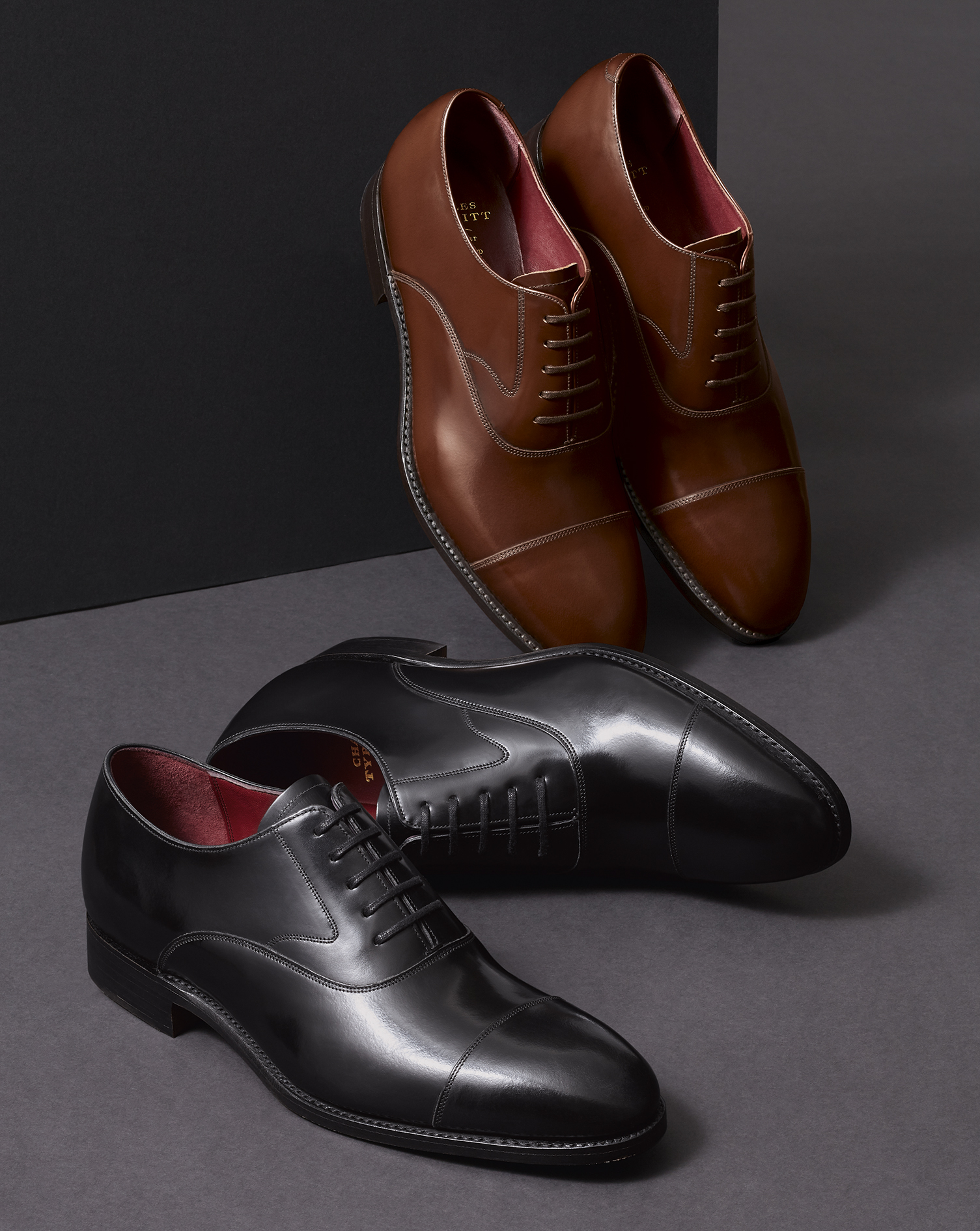 Made in England High-Shine Leather Oxford Shoes - Dark Tan