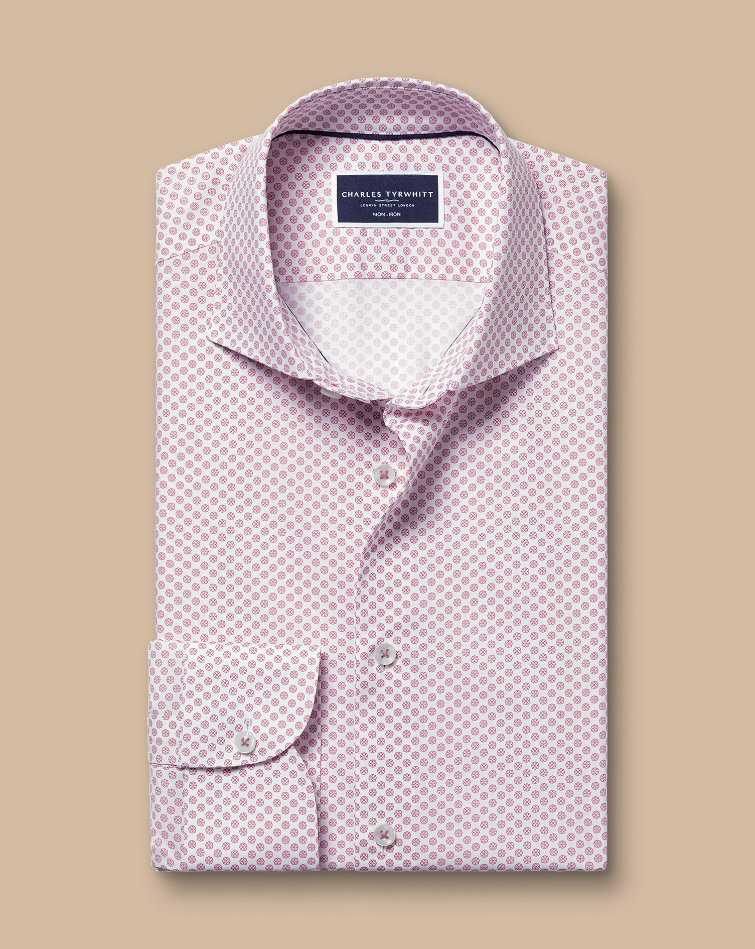 Semi-Cutaway Collar Non-Iron Stretch Print Medallion Shirt - Claret Pink