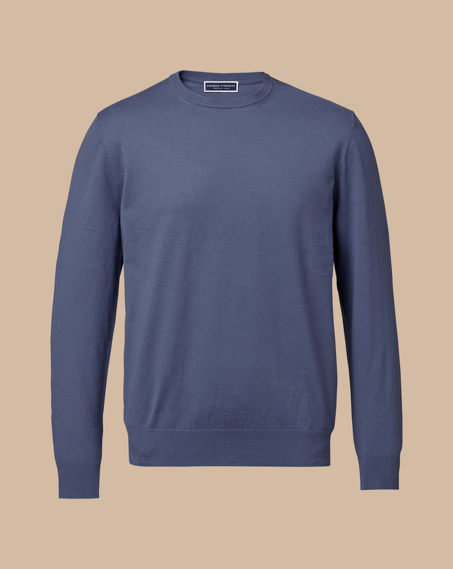 Combed Cotton Crew Neck Jumper - Blue