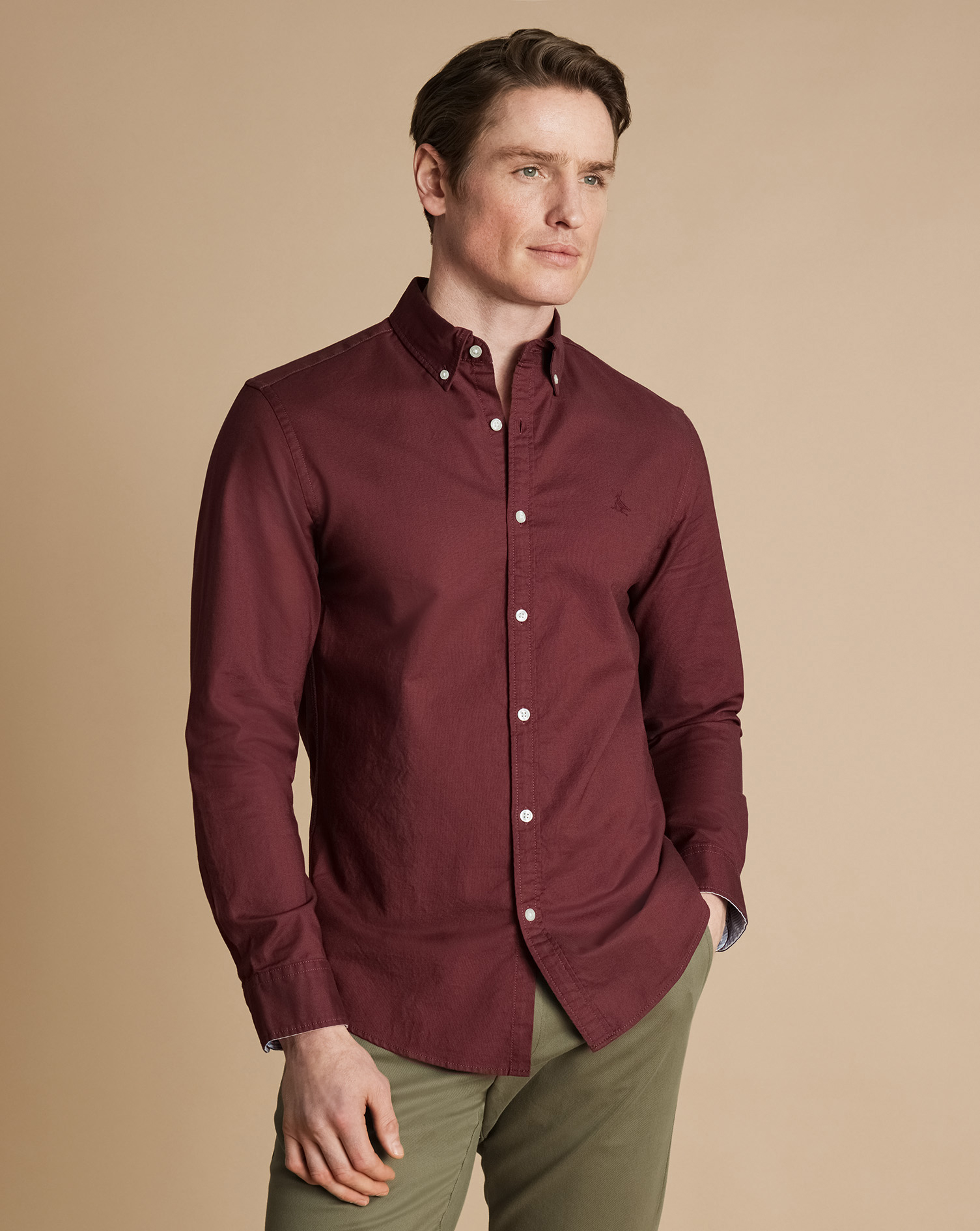 Button-Down Collar Stretch Washed Oxford Shirt - Claret Pink