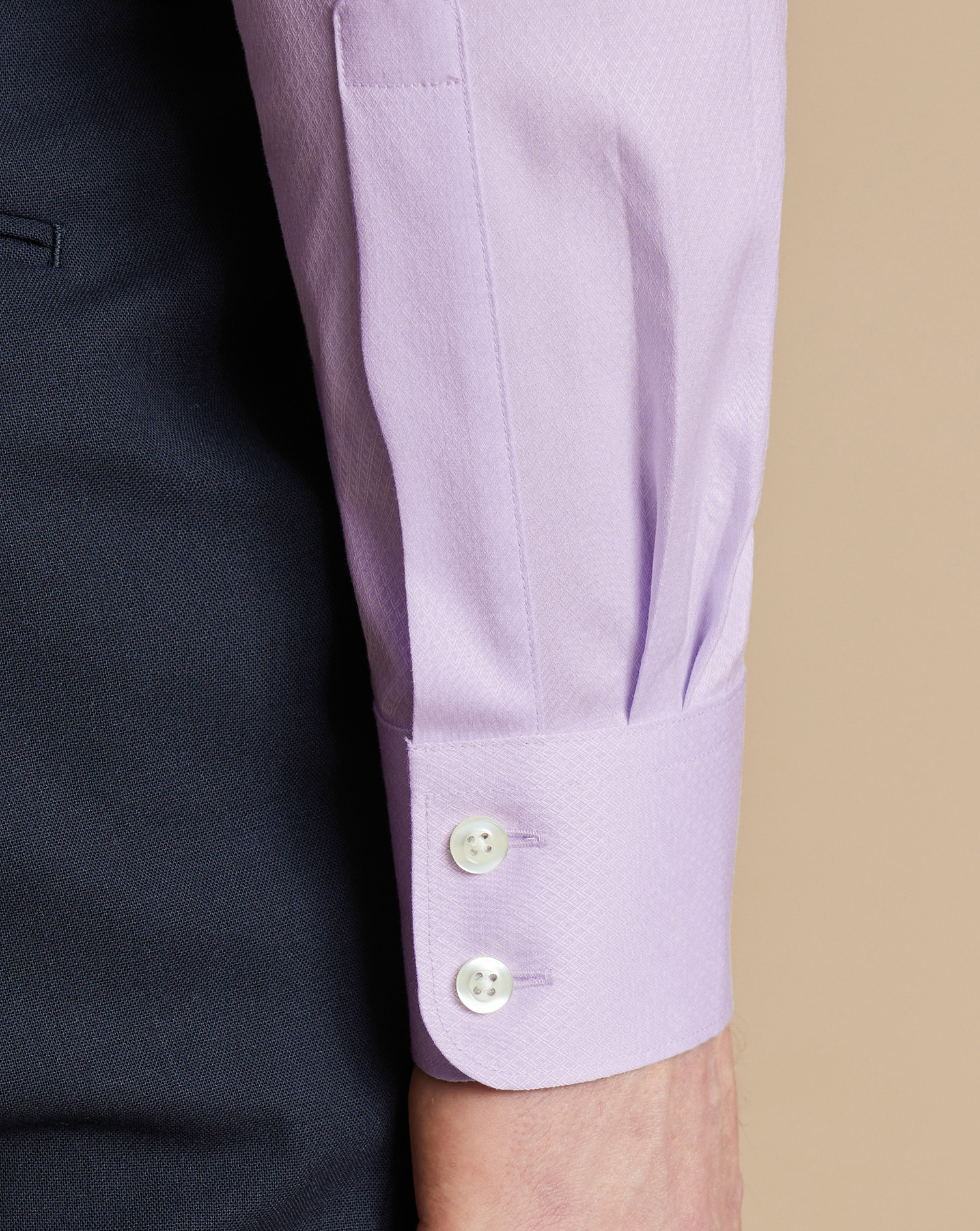 Semi-Cutaway Collar Egyptian Cotton Ascot Weave Shirt - Lilac Purple