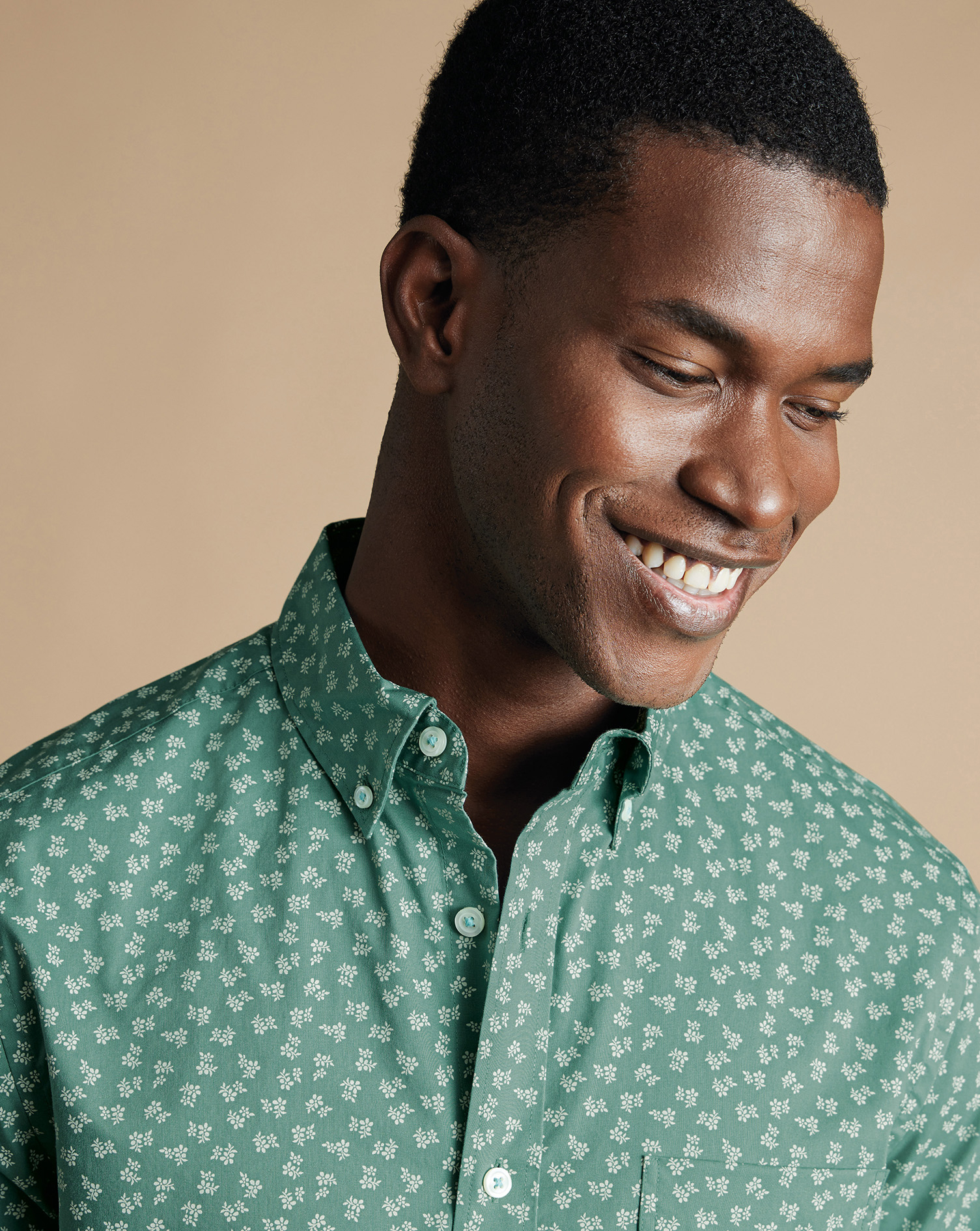 Non-Iron Floral Print Short Sleeve Shirt - Teal Green