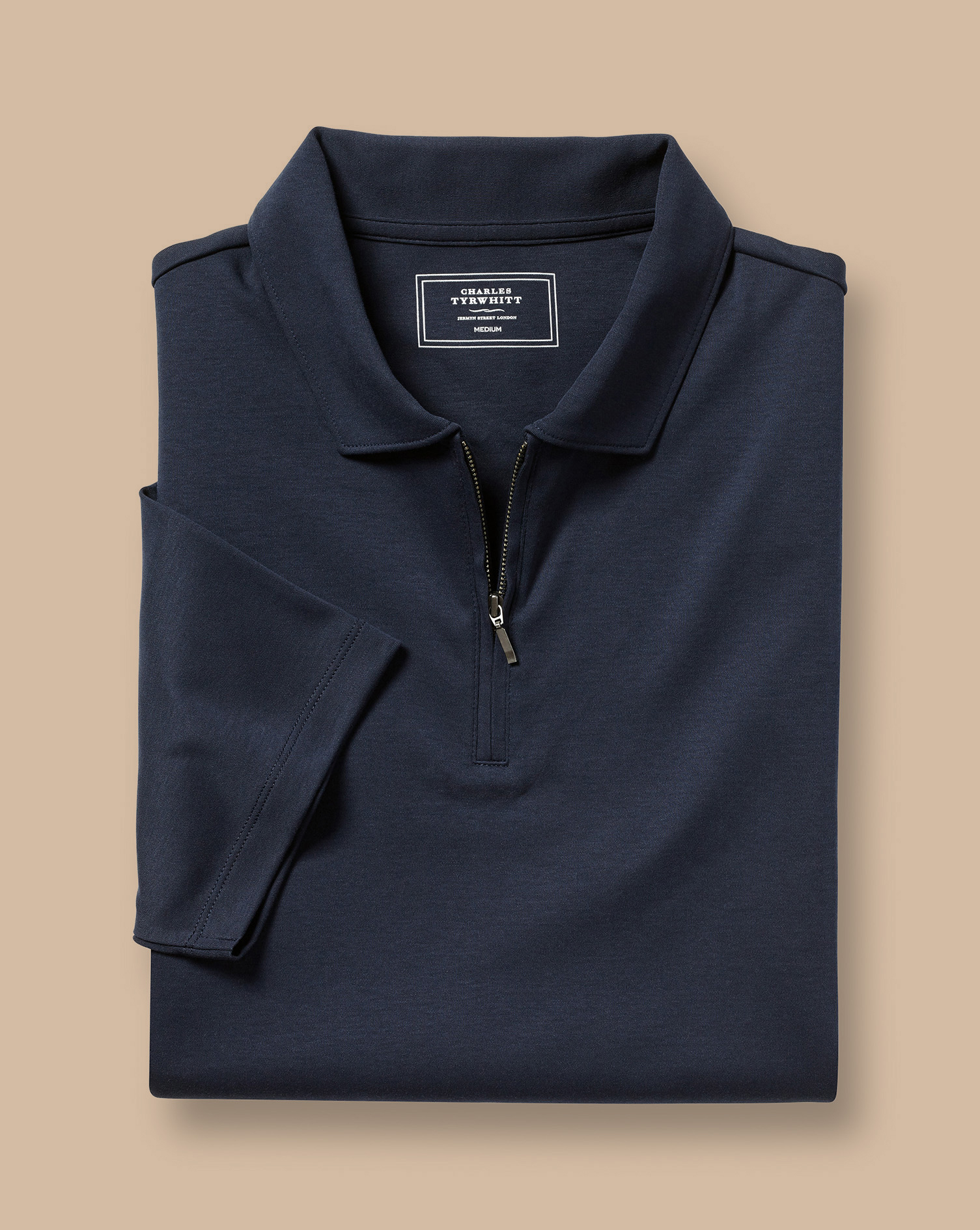 Zip-Neck Jersey Polo - Navy