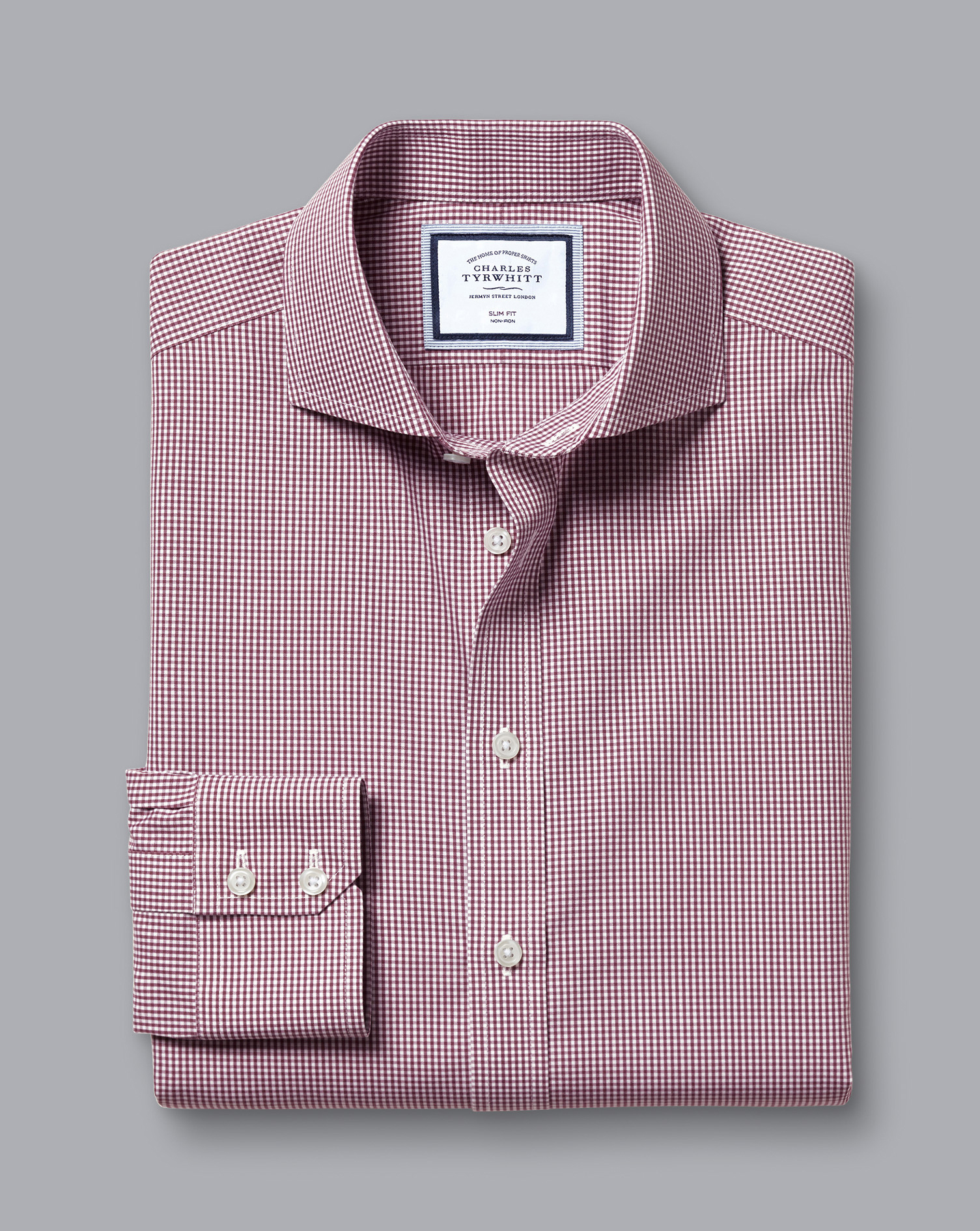 Cutaway Collar Non-Iron Mini Gingham Check Shirt - Claret Pink