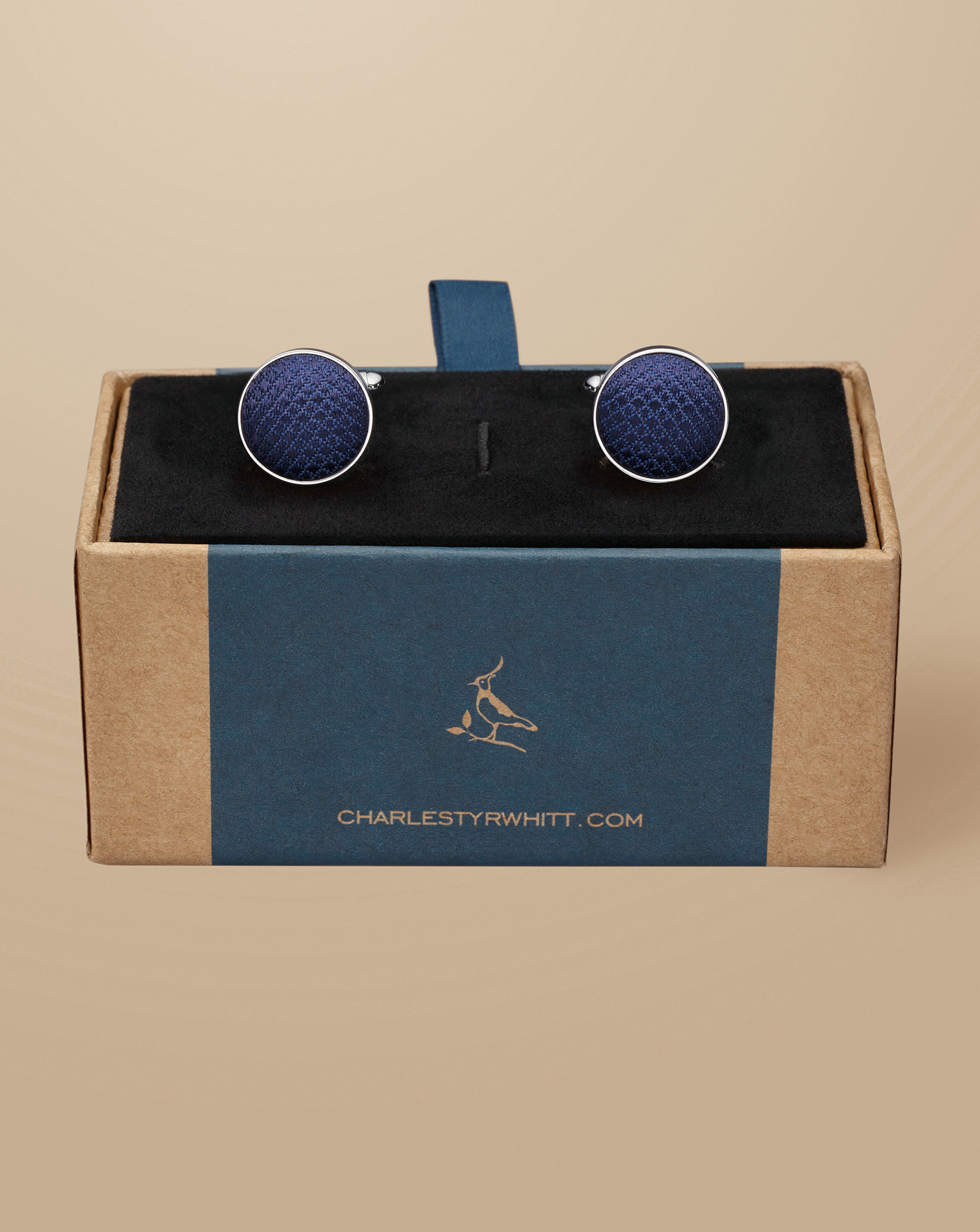 Silk Round Cufflinks - Navy