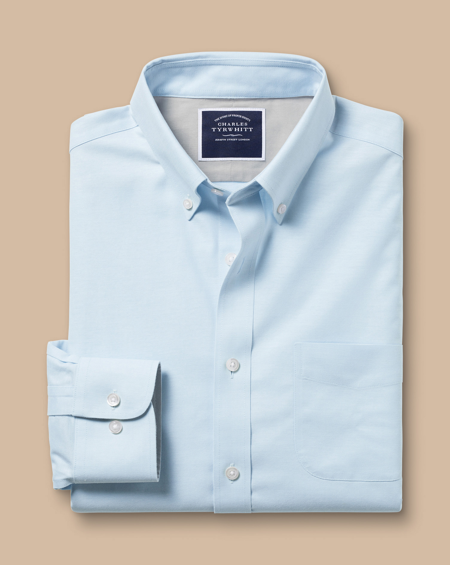 Button-Down Collar Non-Iron Stretch Oxford Shirt - Sky Blue