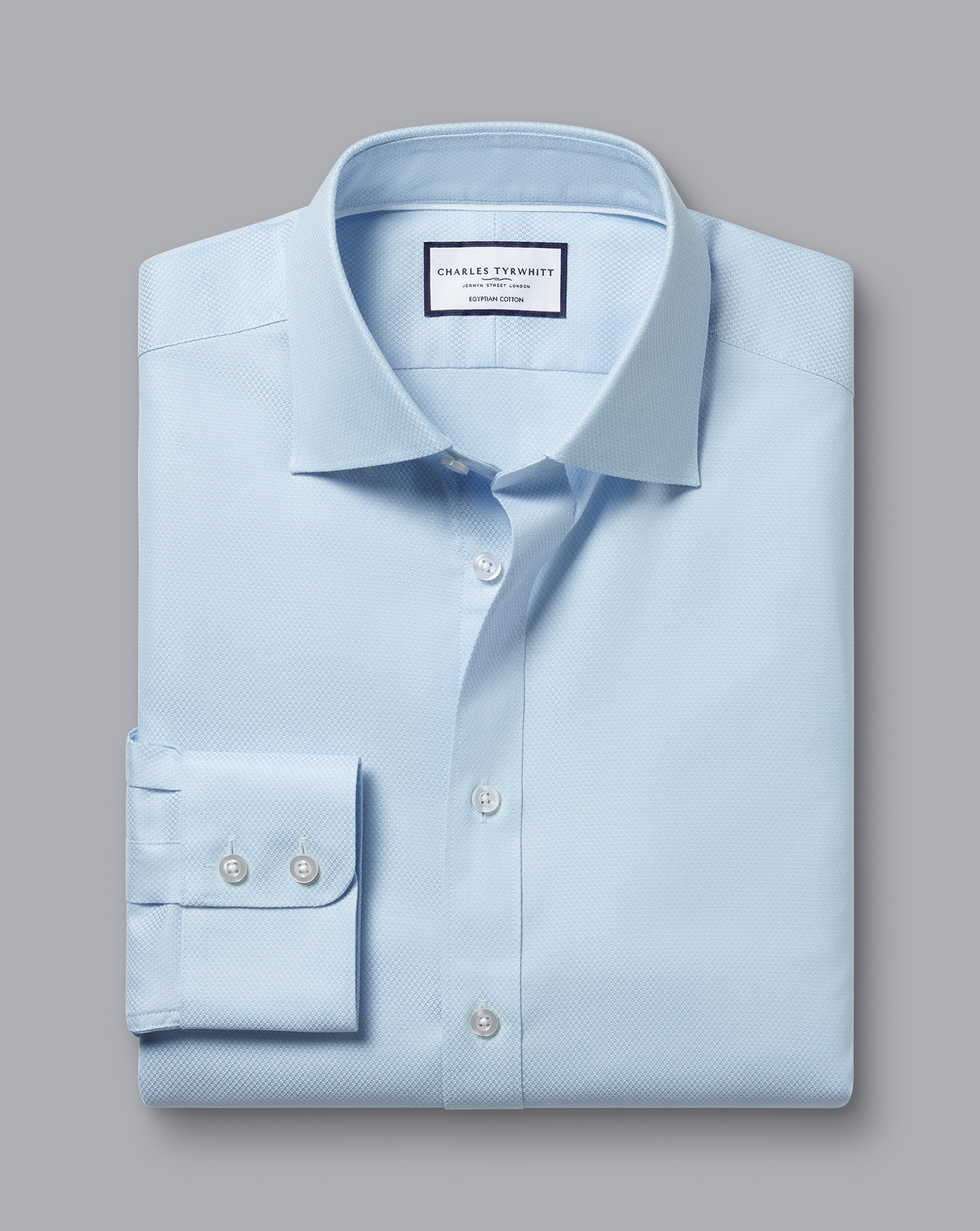 Semi-Cutaway Collar Egyptian Cotton Hudson Weave Shirt - Light Blue