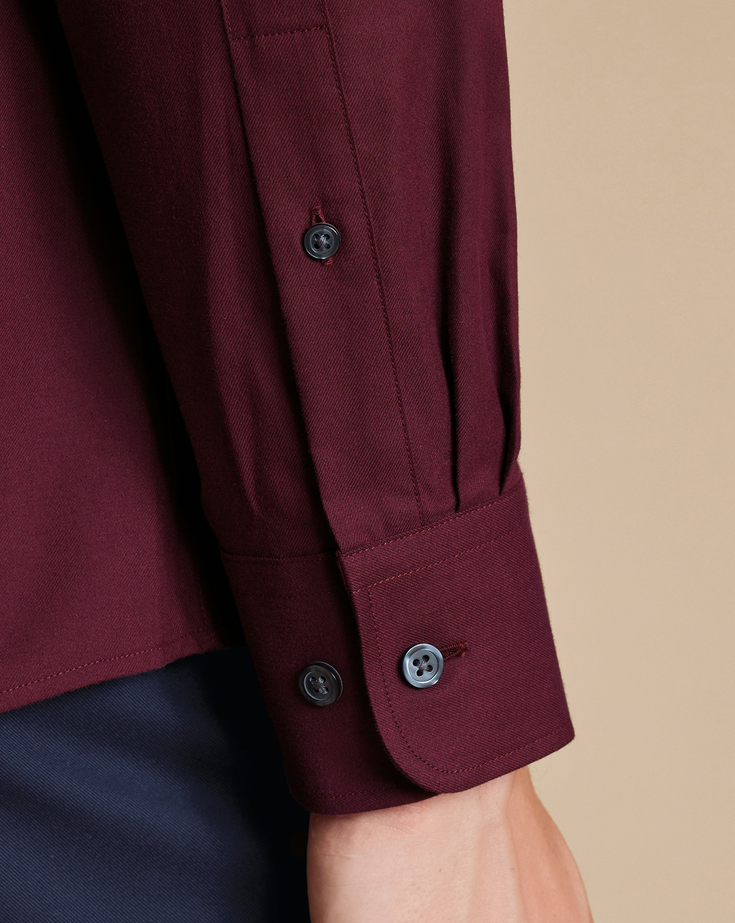 Button-Down Collar Brushed Cotton Twill Shirt - Dark Red