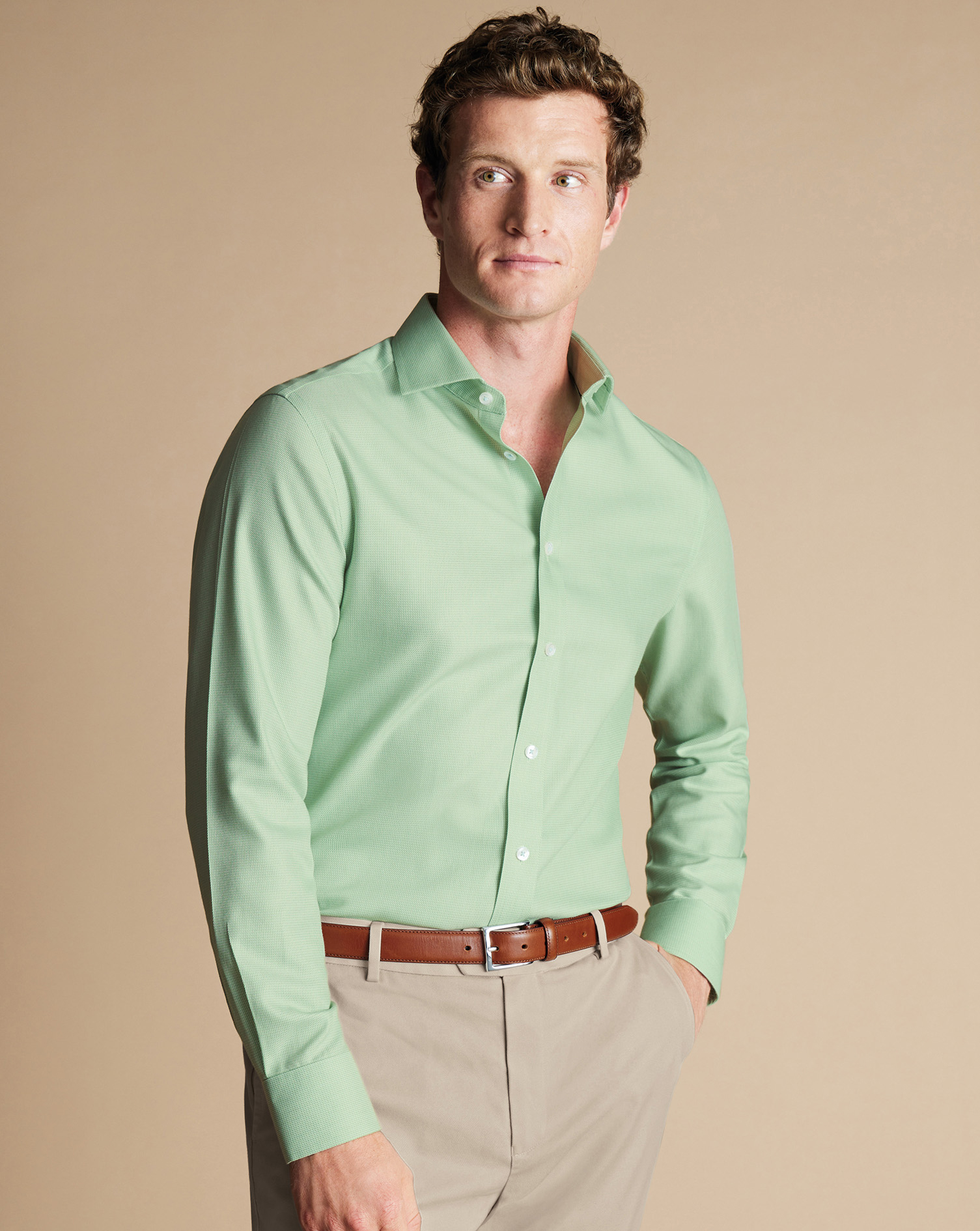 Cutaway Collar Non-Iron Mayfair Weave Shirt - Light Green