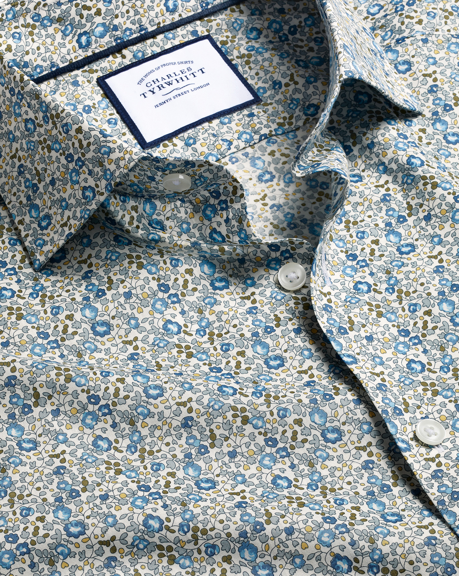 Made with Liberty Fabric Semi-Cutaway Collar Shirt - Steel Blue