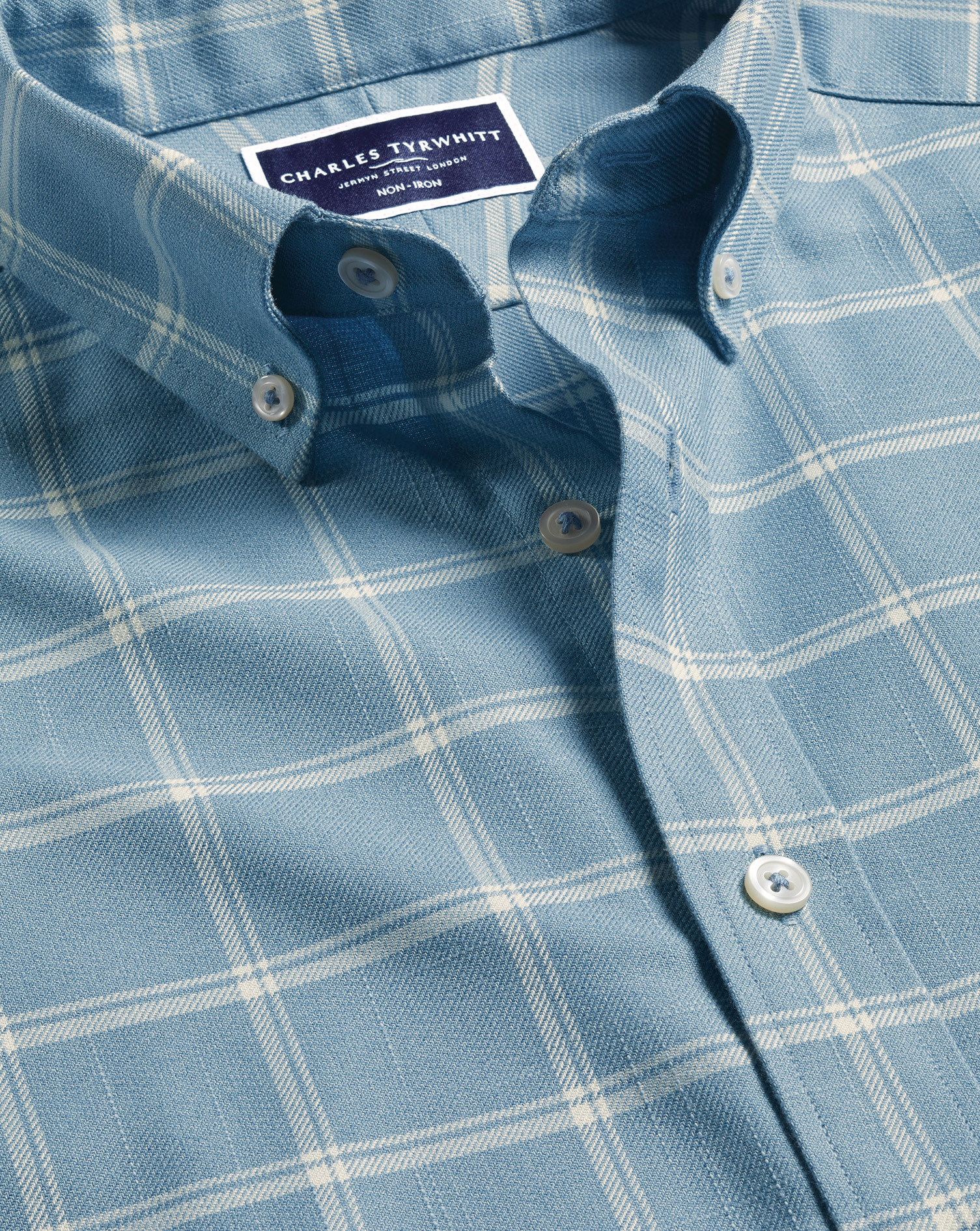 Button-Down Collar Non-Iron Twill Windowpane Check Shirt - Mid Blue